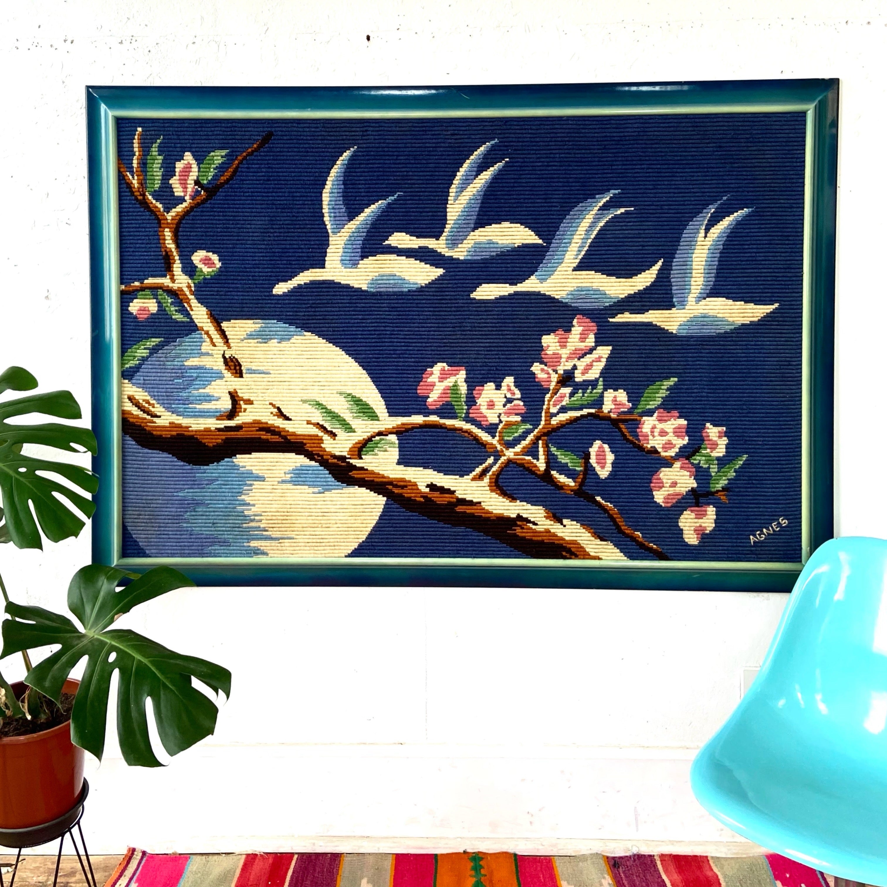 Tapeçaria vintage com pássaros e flores 
