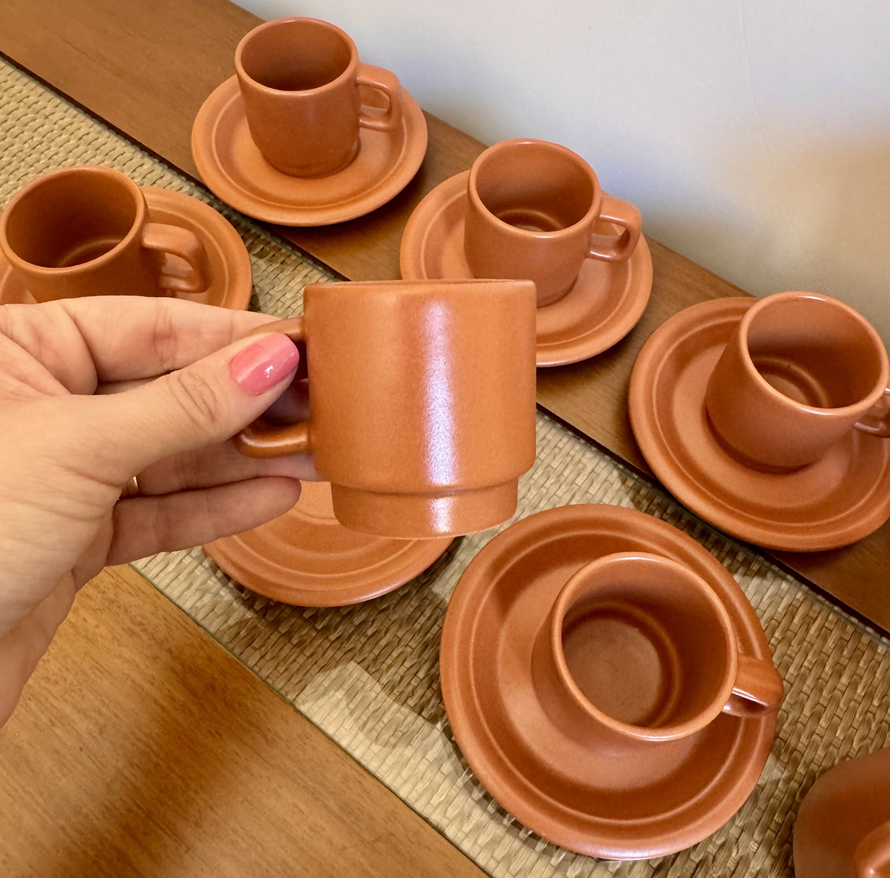 Conjunto de cerâmica para café - cor terracota - nunca usado