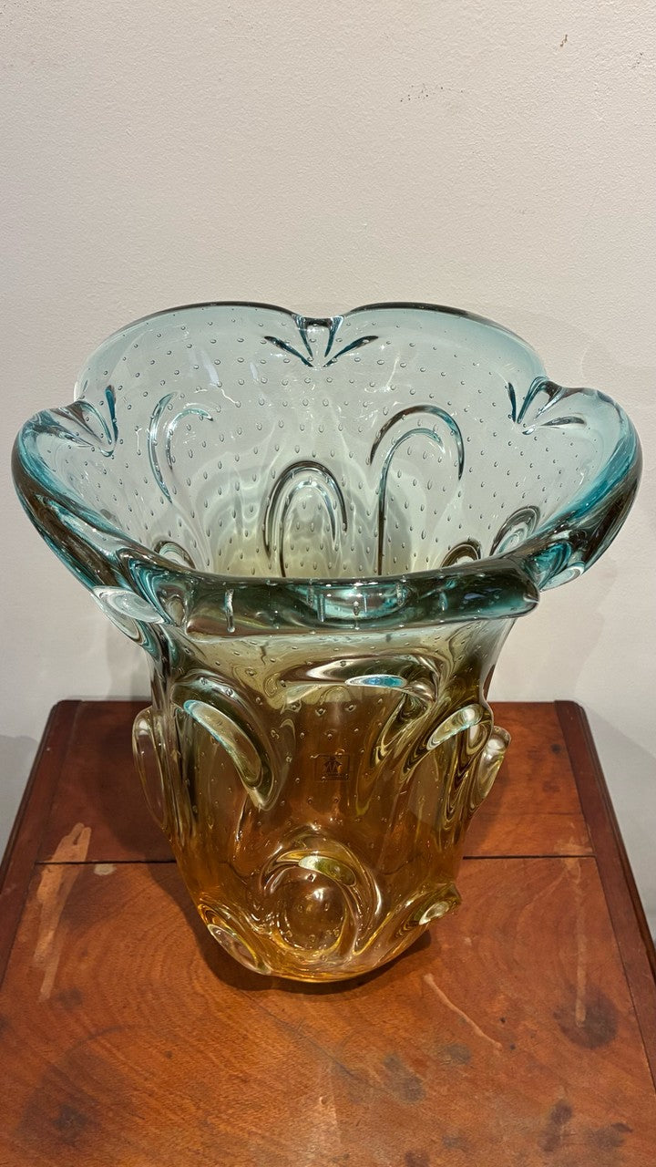 Vaso de Vidro Murano Bicolor (Amarelo e azul) 