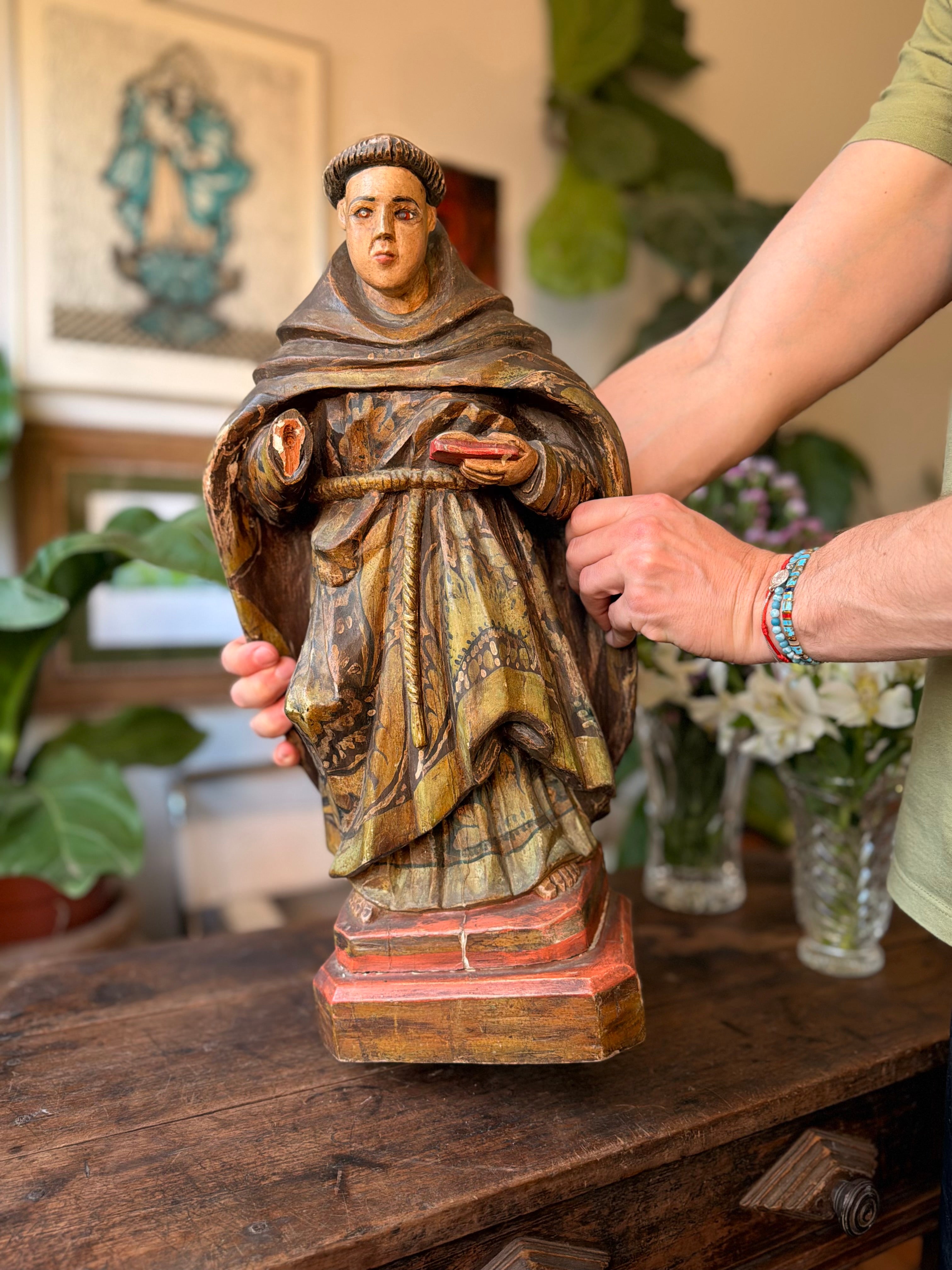 Santo Antônio de Pádua de Altar 50cm - Séc. XIX - Olhos de Vidro