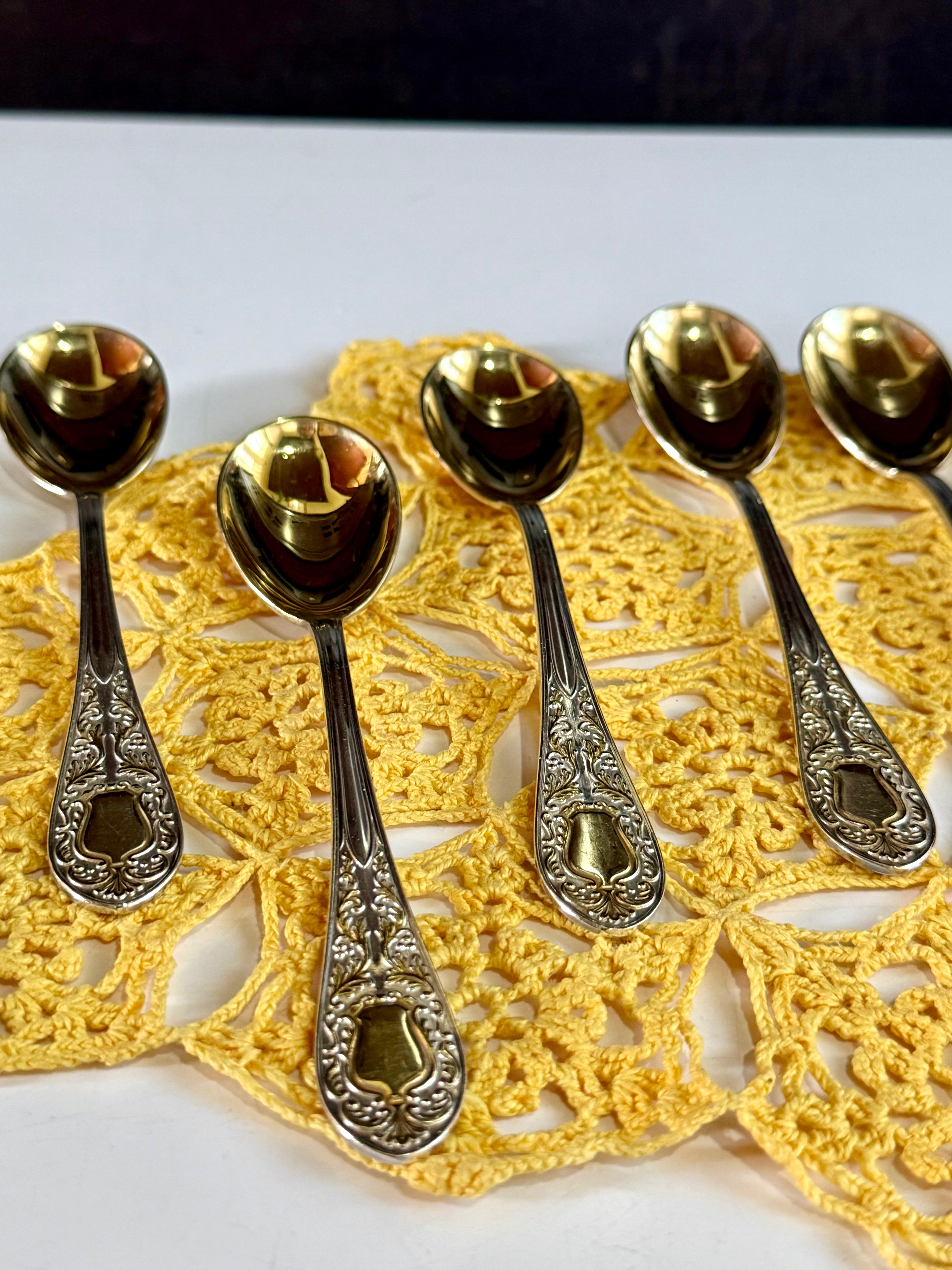 Lote de 9 colheres de sobremesa Eberle banhada a ouro e espessurada a prata 90