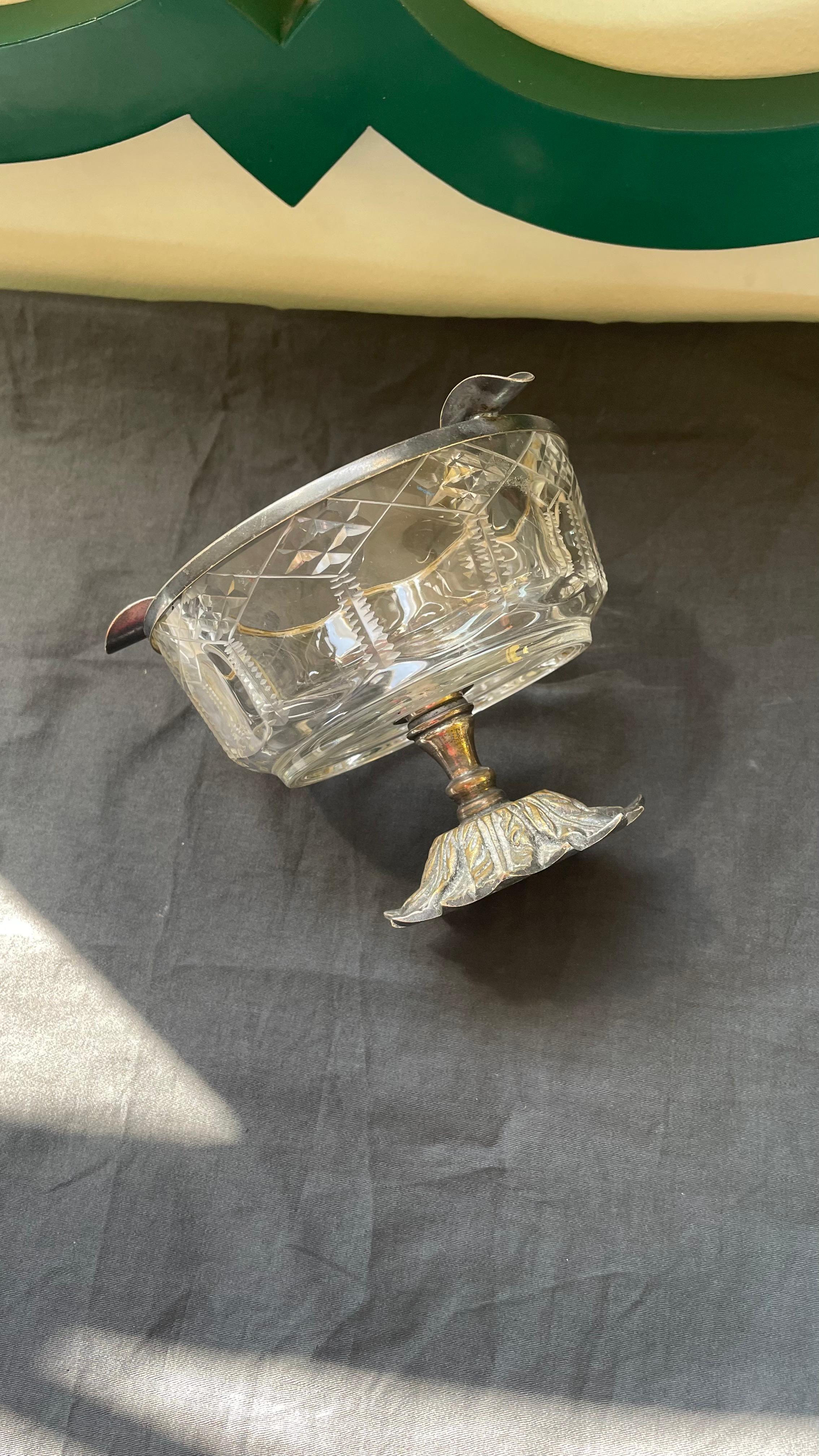 Cinzeiro cristal e prata