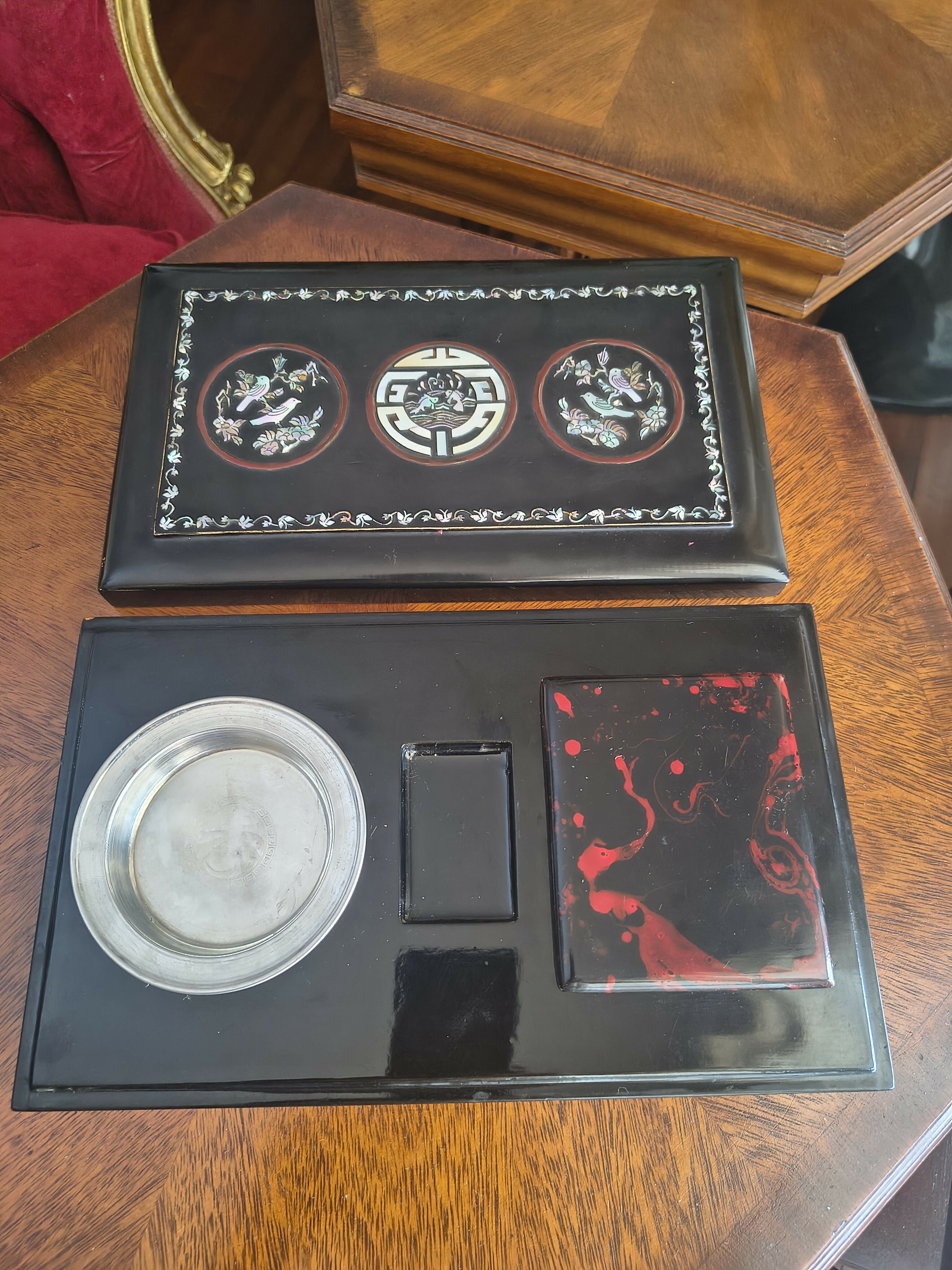 Caixa de tabaco Chinoiserie em Laca Negra