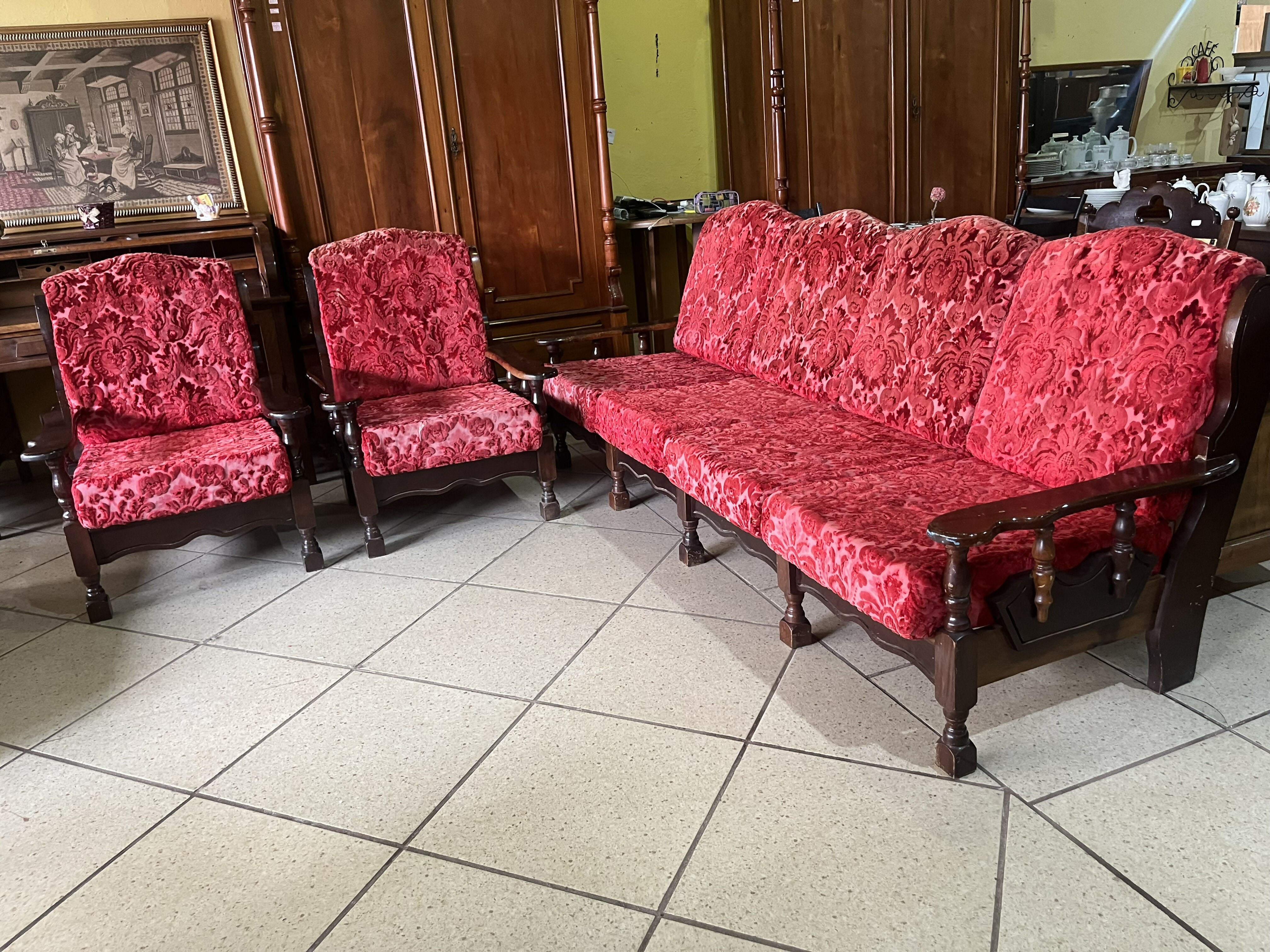 JOGO DE SOFÁ DE IMBUIA COM 2 POLTRONAS