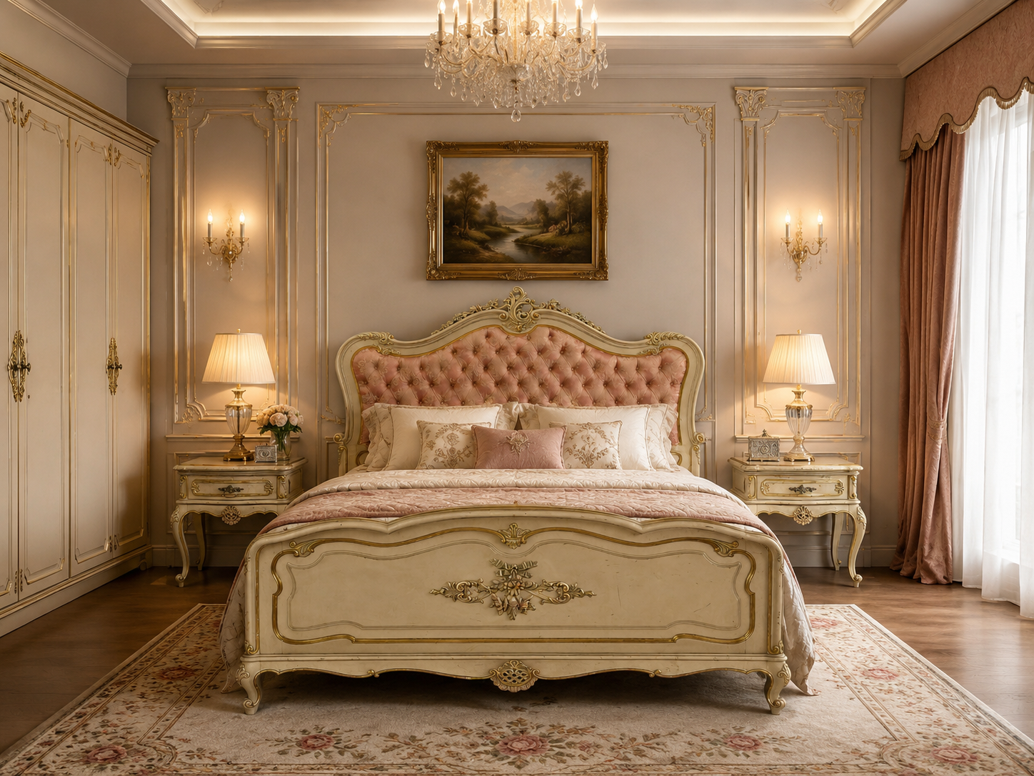 Cama com mesinhas de cabeceira Luís XV