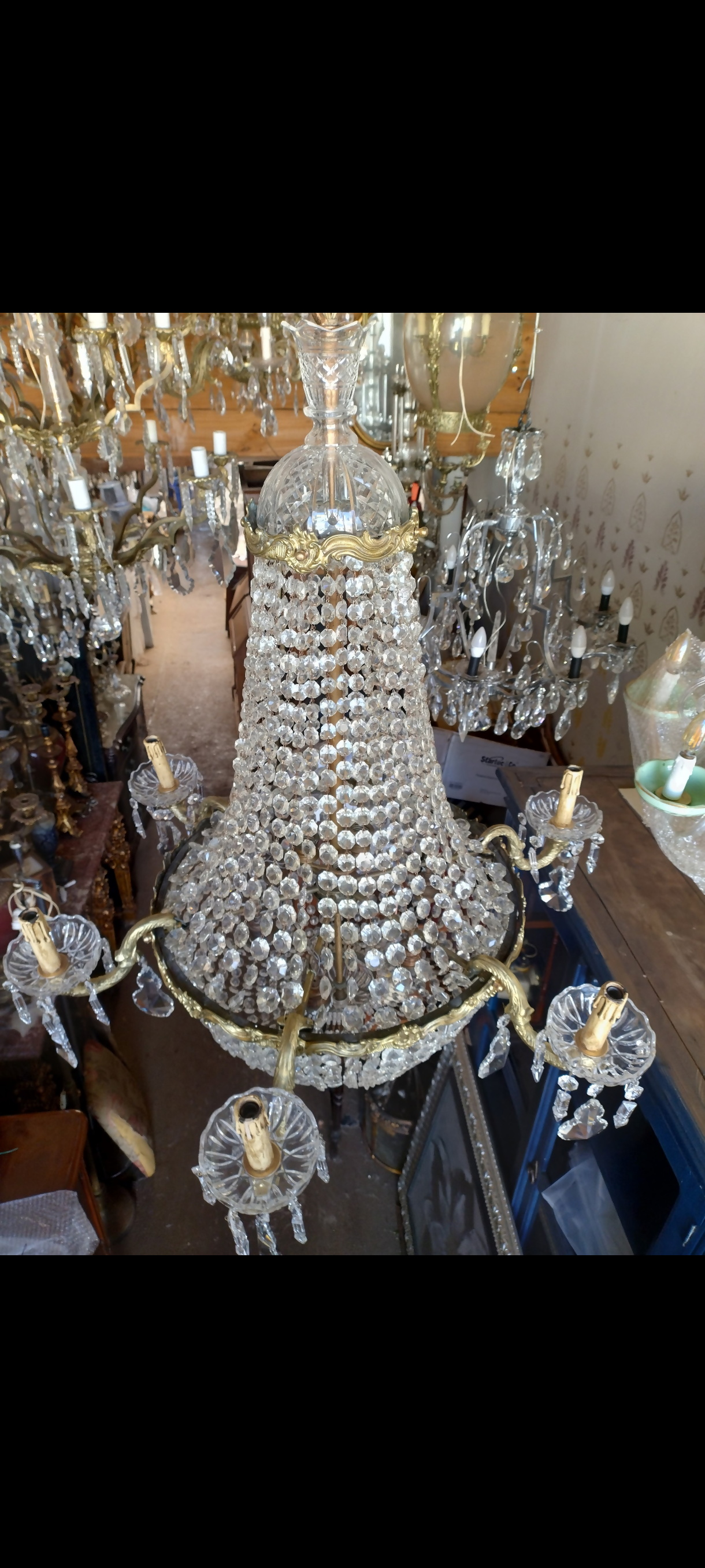 Antigo Lustre Império com cristais