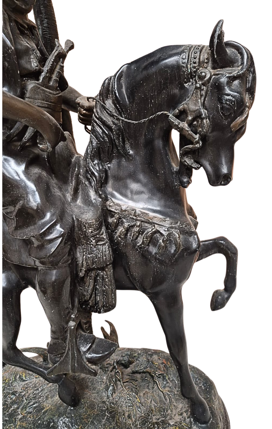 Luminária em Petit Bronze retratando homem no cavalo sob palmeira 