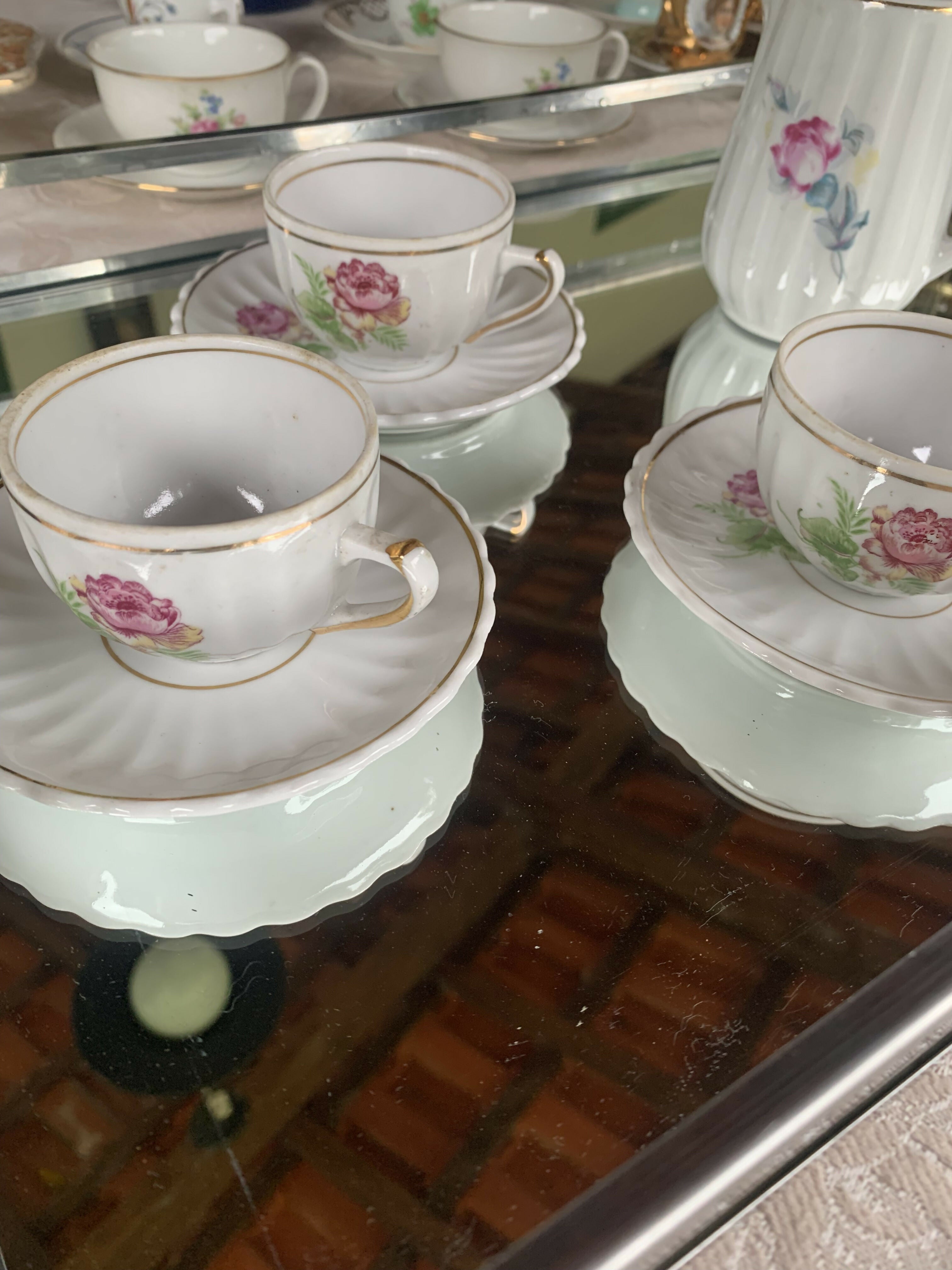 Jogo de bule e leiteira porcelana canelada