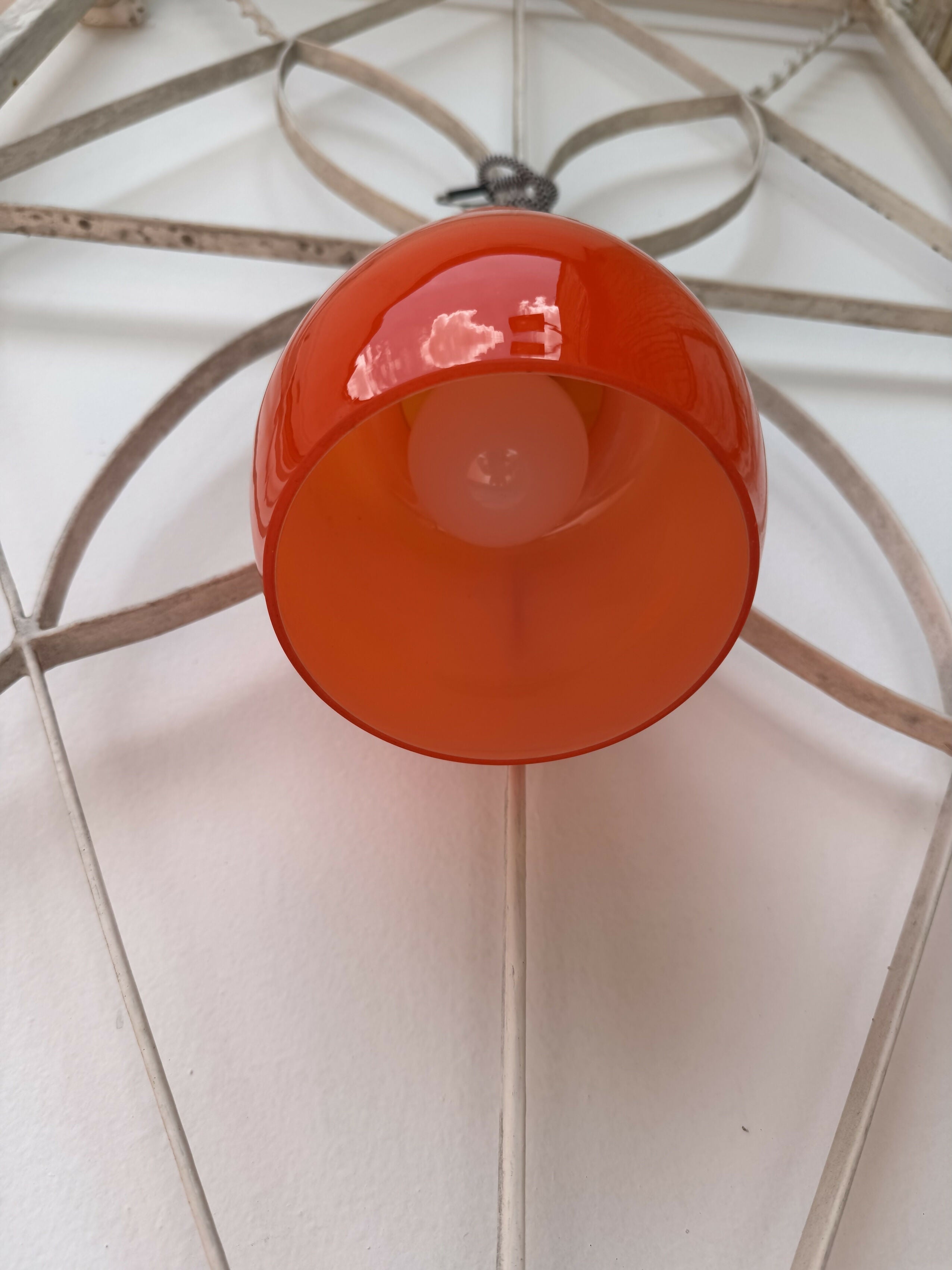 RARO Pendente Opalina Laranja Art Deco