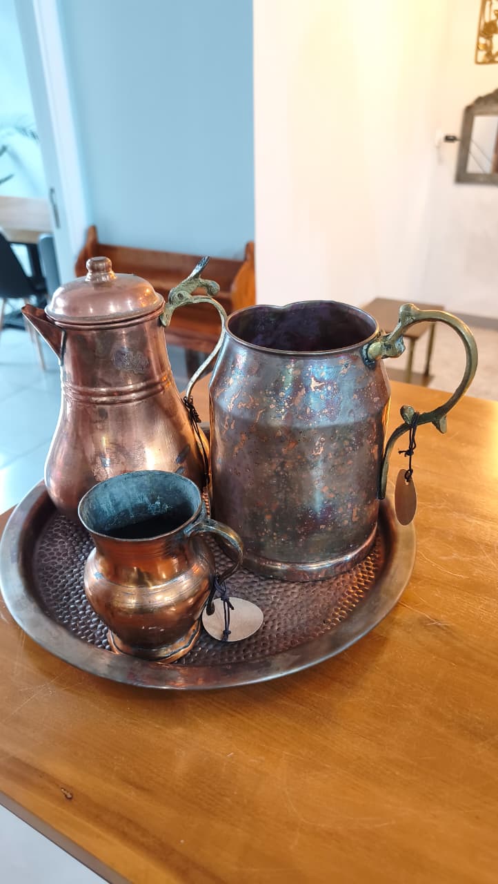 Conjunto Antigo em Cobre com Detalhes em Latão – 4 Peças