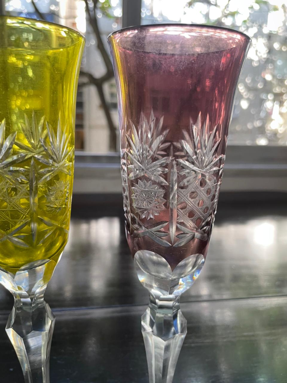 4 taças flutes para champanhe em cristal double colorido 