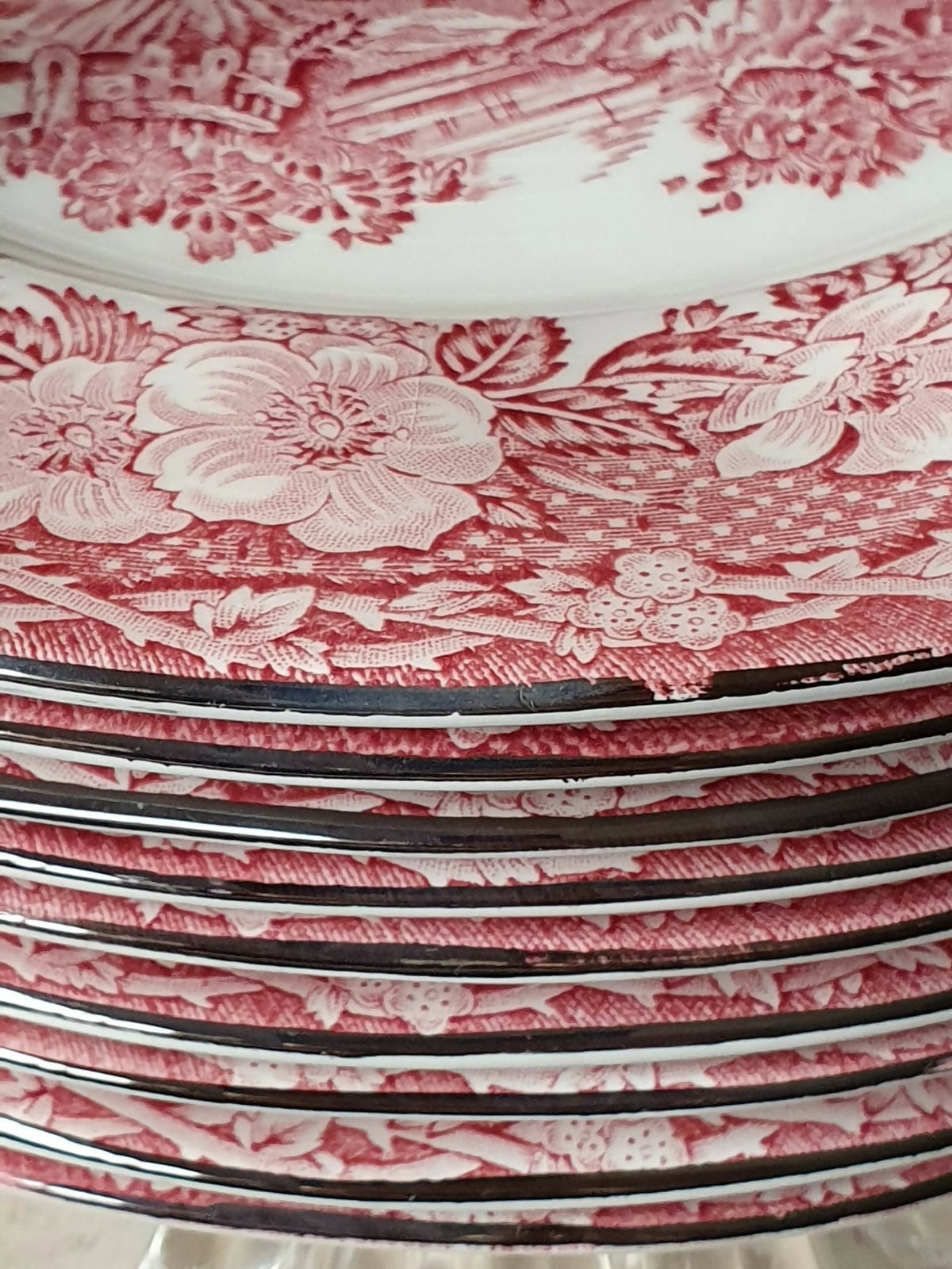Conjunto de 16 pratos Woodland Pink da Enoch Wedgwood com carimbo Drohaoser