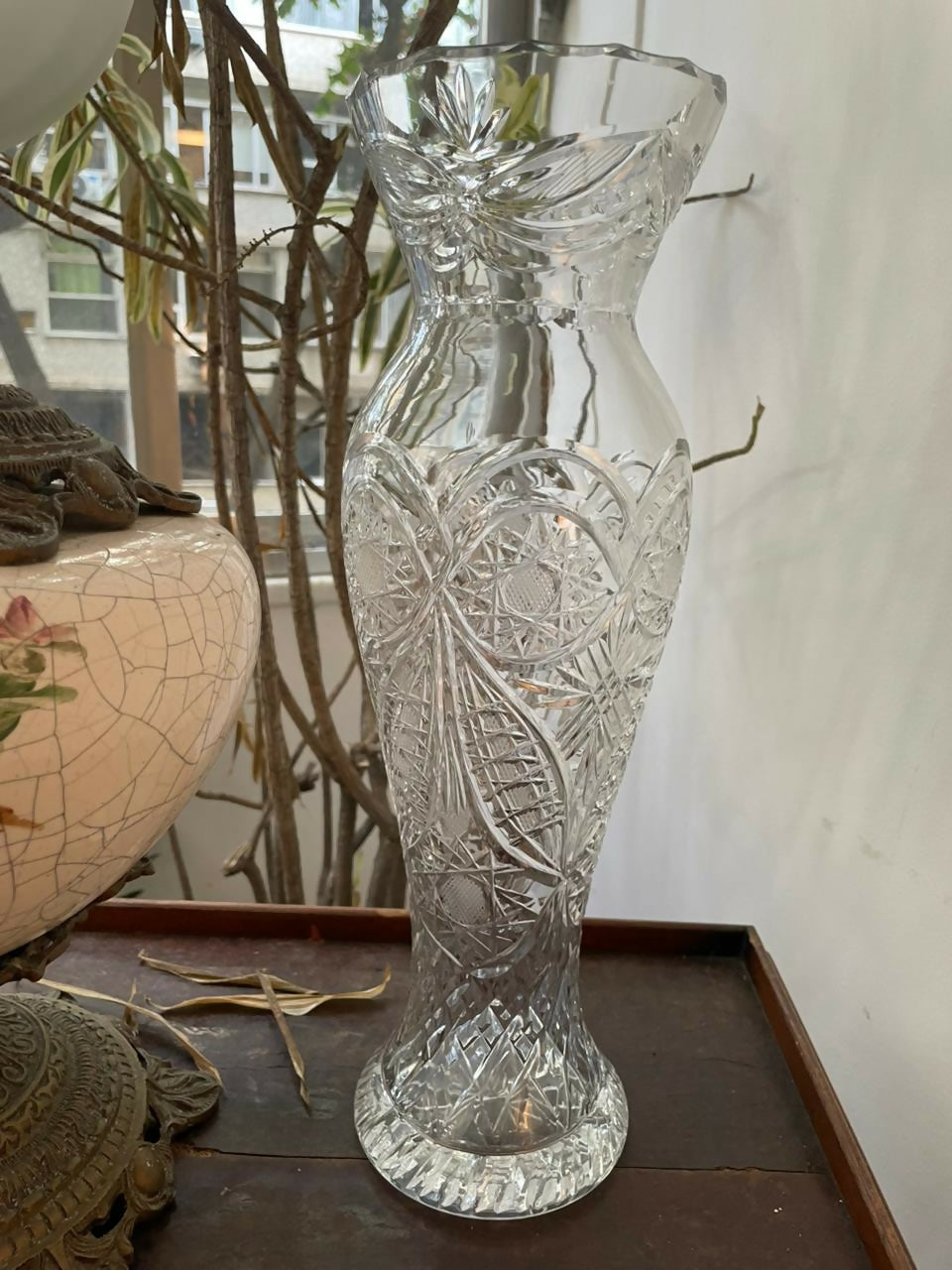 Enorme vaso em cristal lapidado da Bohemia