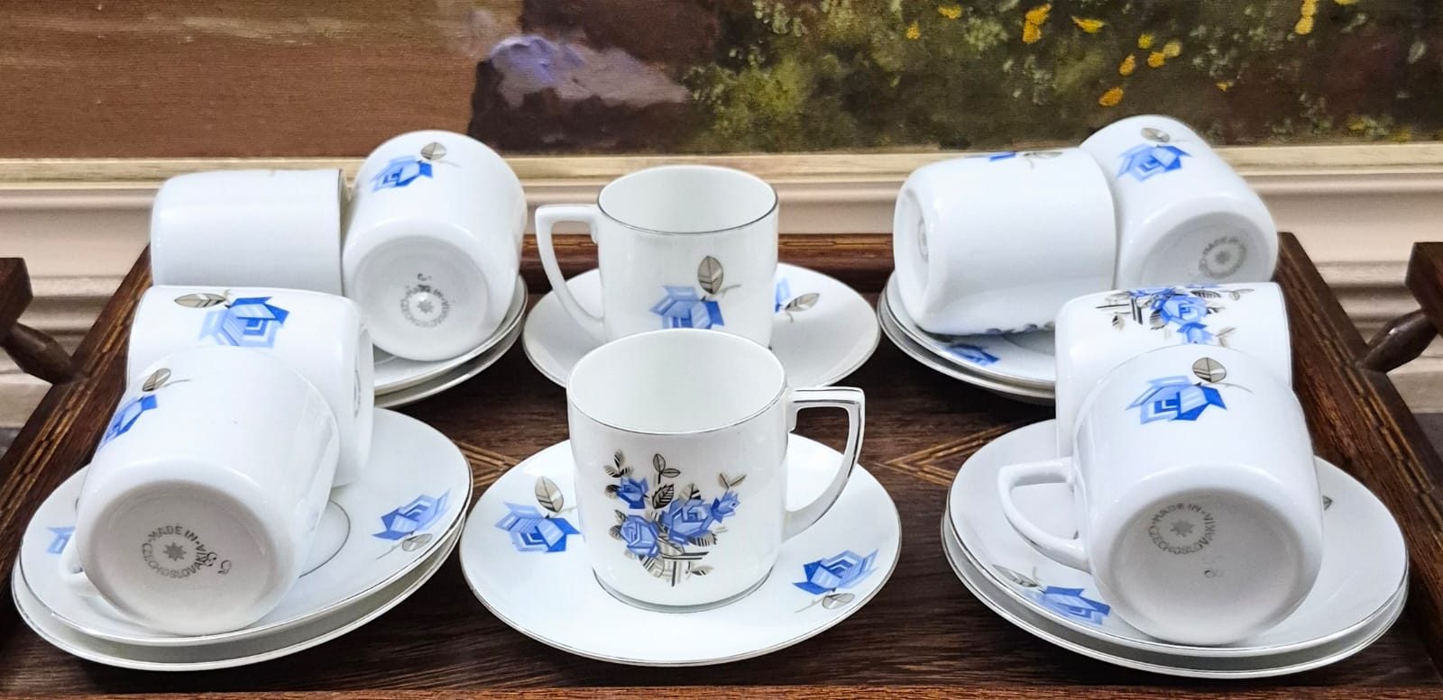  Conjunto para chá e café em porcelana antiga tcheca MZ (Moritz Zdekauer), anos 20/30, Art Decó. 23 peças.