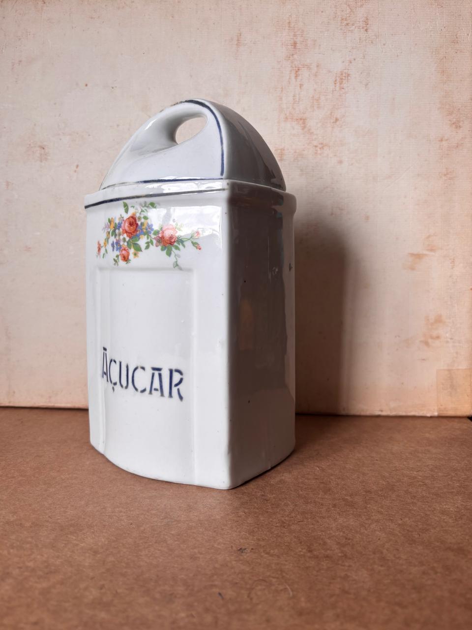 Pote para açúcar em porcelana Rami com tampa e decoração floral (DMCPS_687)