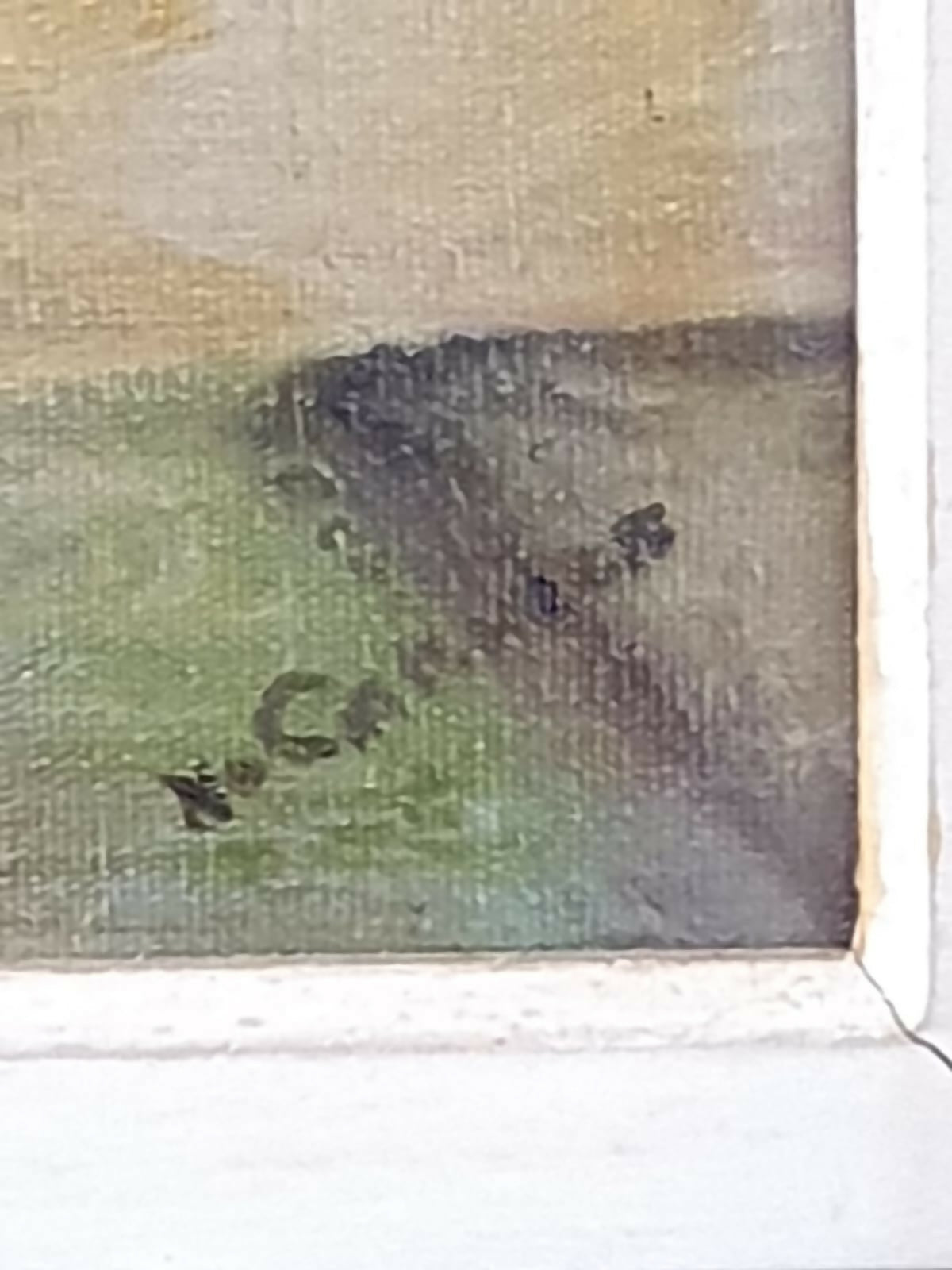 Quadro, óleo sobre tela, que representa uma cena casario em paisagem do interior. Moldura em madeira nobre maravilhosa!