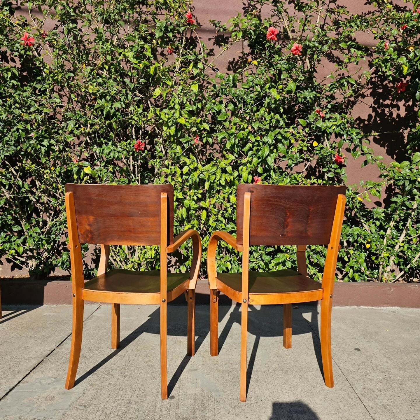 Namoradeira e duas cadeiras, em imbuia, década de 50, móveis Streif