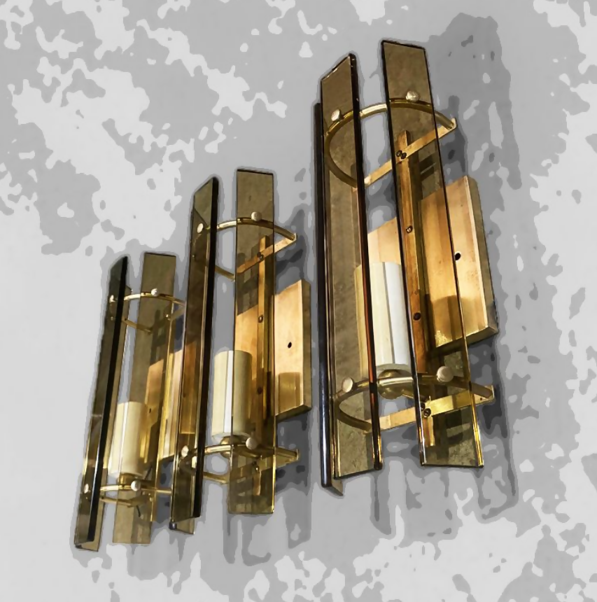 Trio de Luminárias arandelas antigas - Vidros / Latão