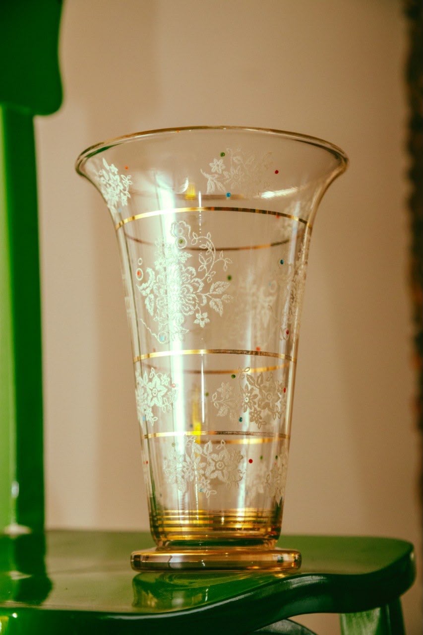 Vaso de Vidro decorado anos 50