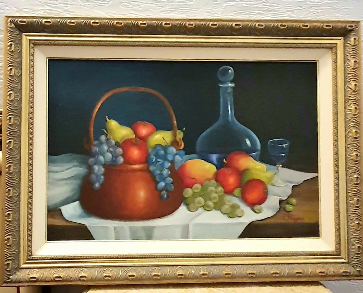 Quadro, óleo sobre tela "Natureza Morta" de Elaine Piegas. Lindo e impecável!