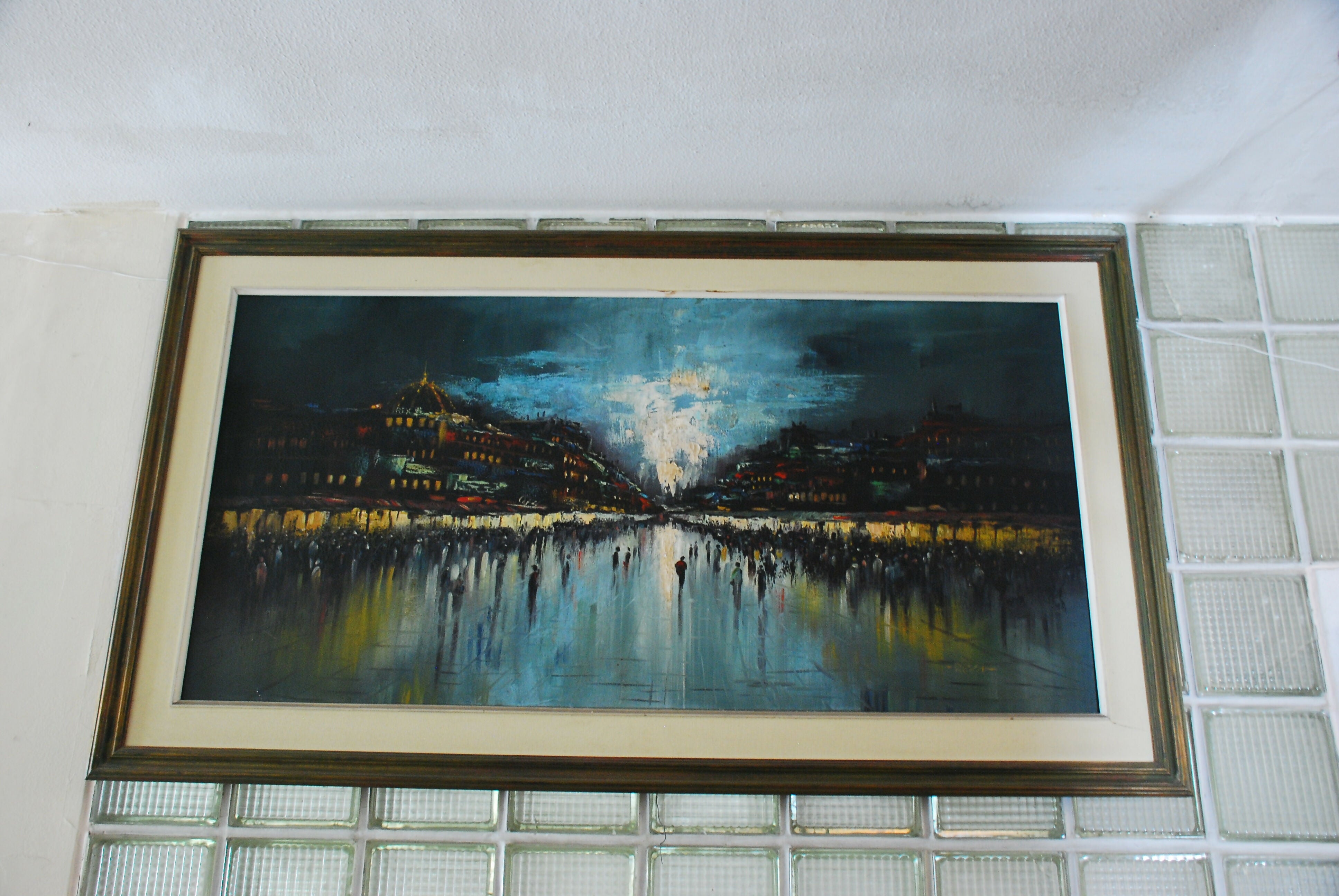 quadro oleo sobre tela anos 70 - 1,40 x 70 , moldura 1,63 x 0,93