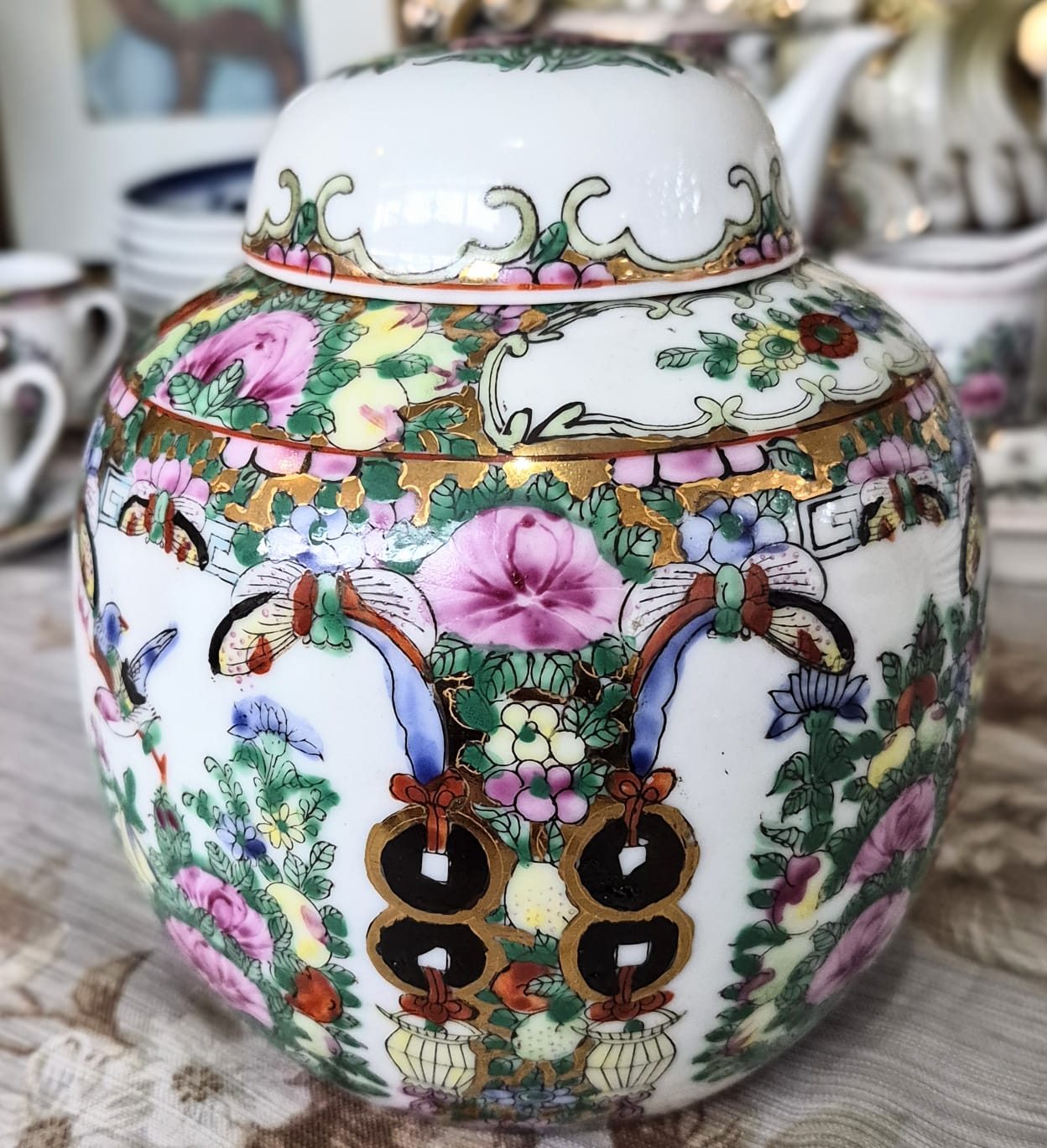  Potiche em porcelana vintage chinesa Família Rosa - Rose Medallion,  anos 50, perfeito.