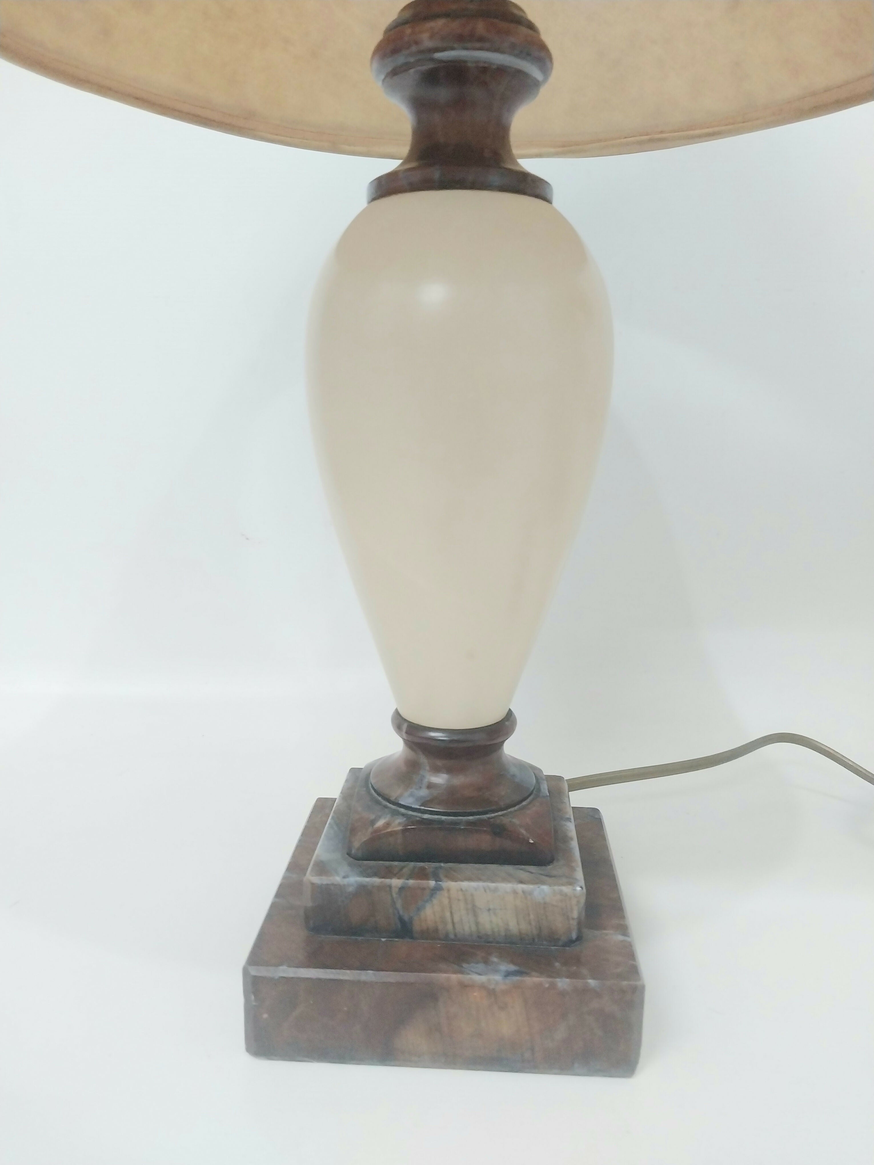 Par de Abajur Antigo em Alabastro e Mármore