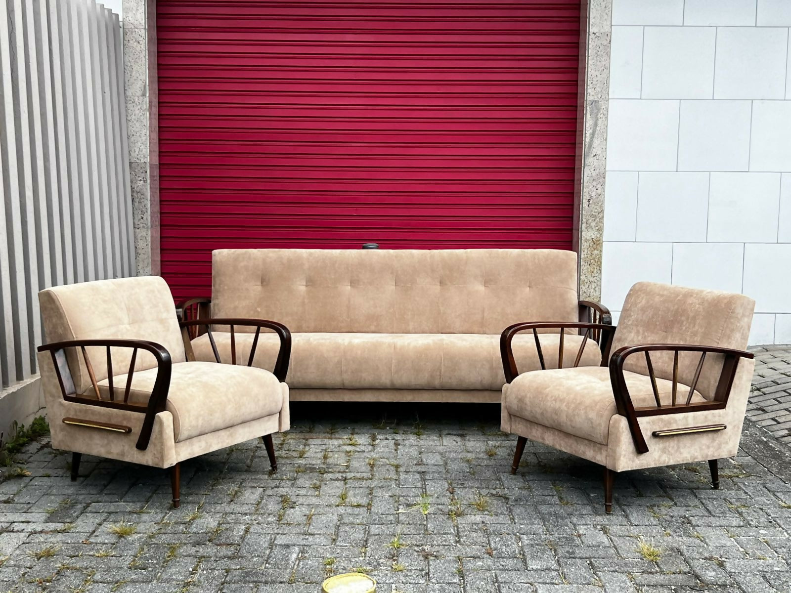 Conjunto modernista sofá cama + 2 poltronas | original anos 50/60