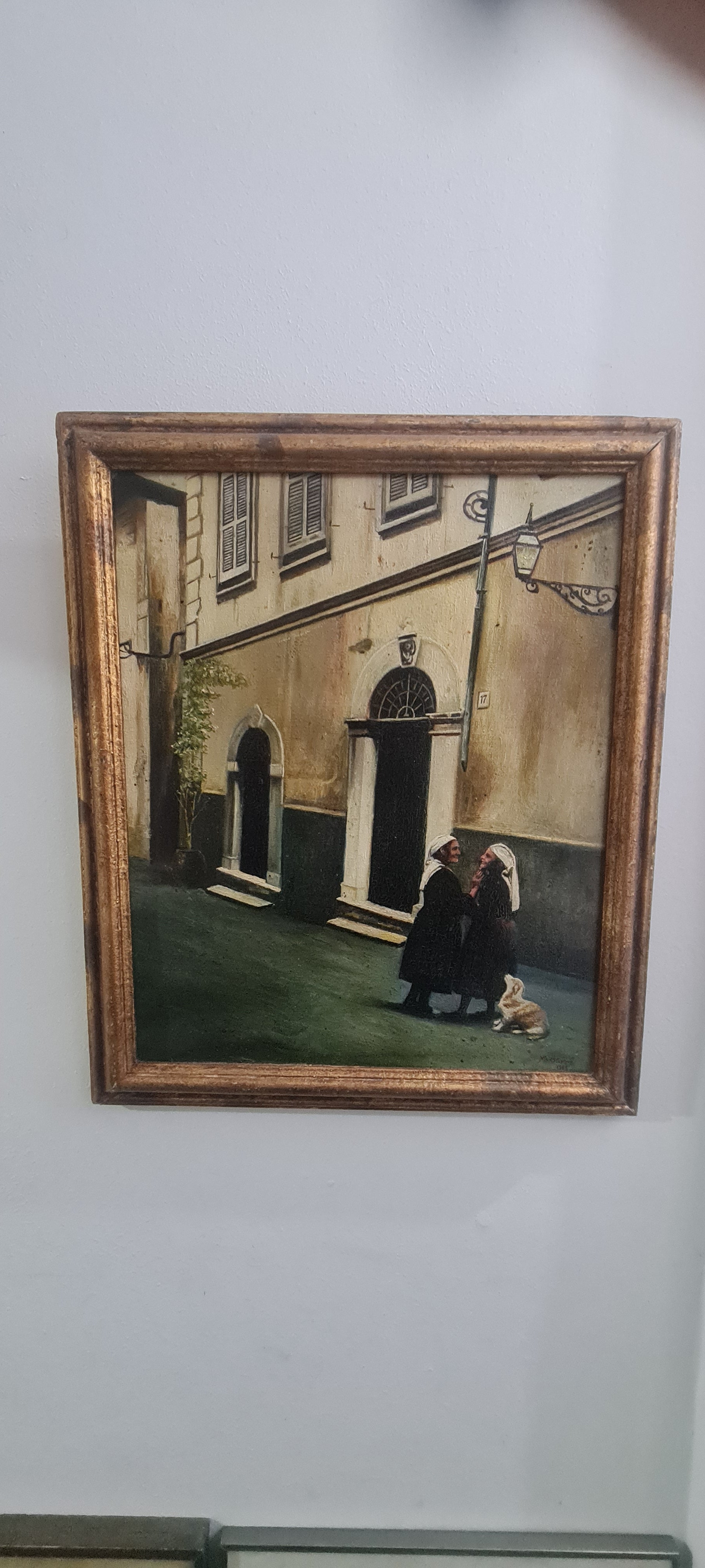 Quadro Óleo sobre tela 54 x43cm ( M. Oliveira) com Moldura Dourada Rústica