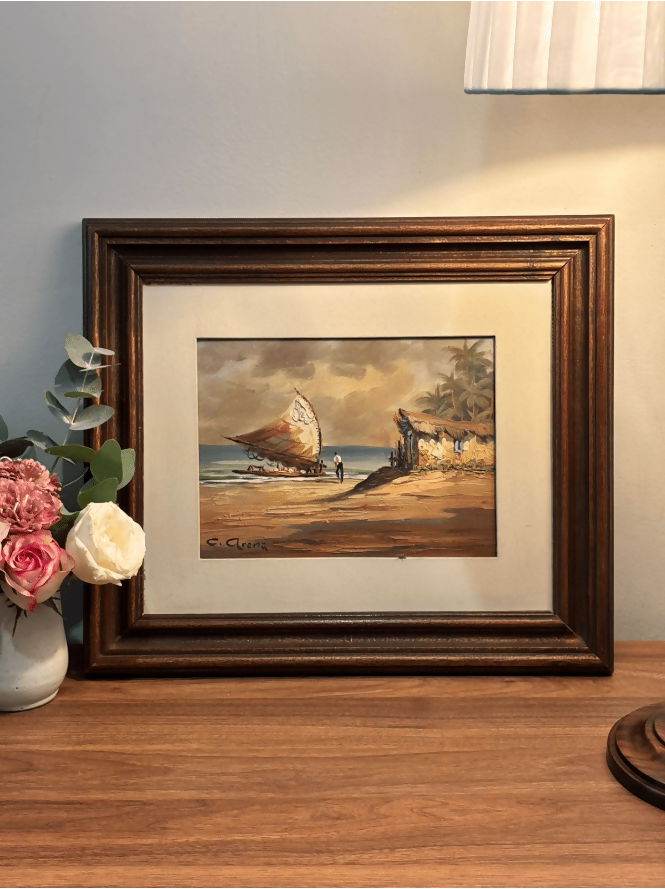 Quadro | Óleo sobre tela | Marinha com jangada, atribuída a Cláudio Arena