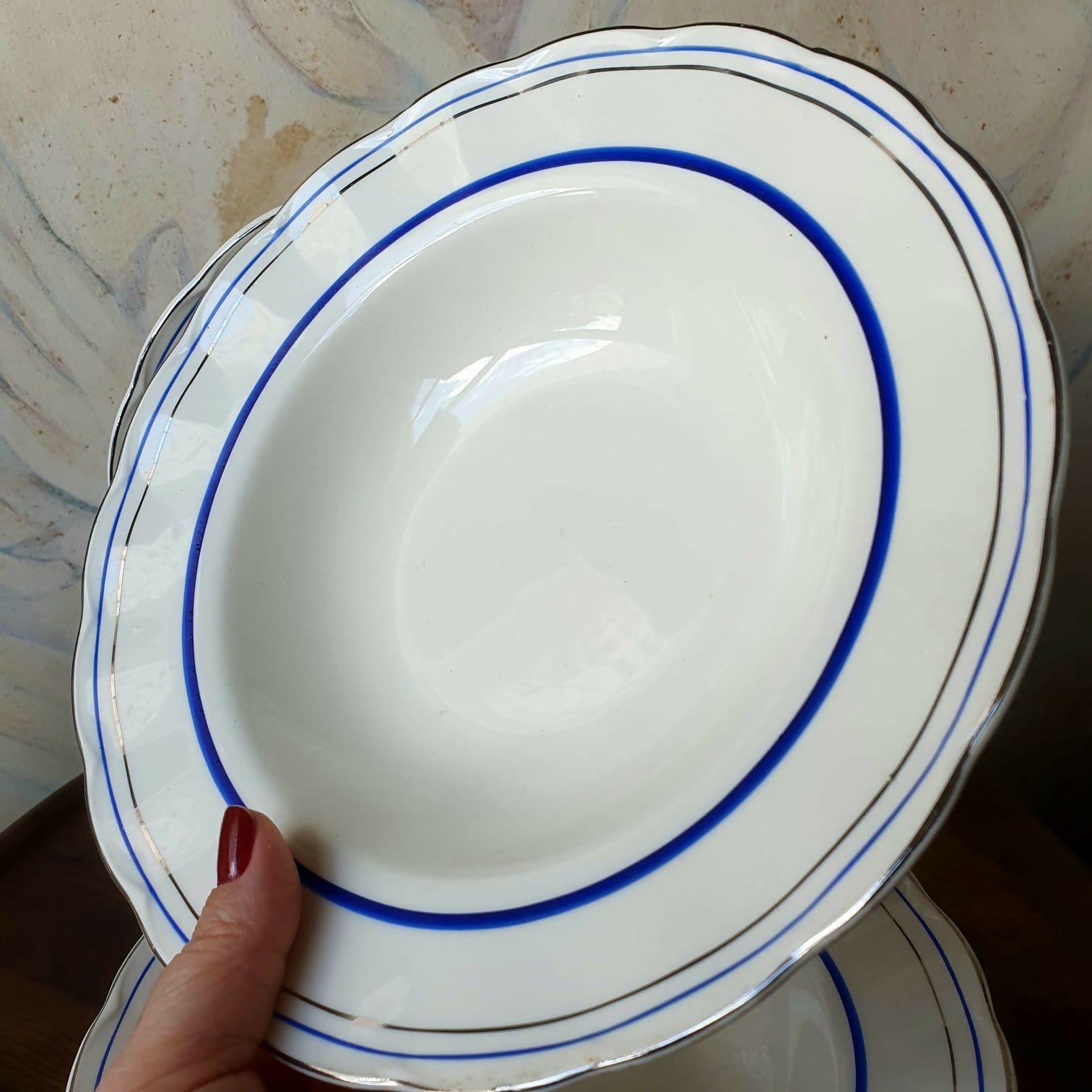 Conjunto de 23 peças, pratos rasos e fundos, em faiança inglesa Art Decó, anos 30, Grindley Creampetal