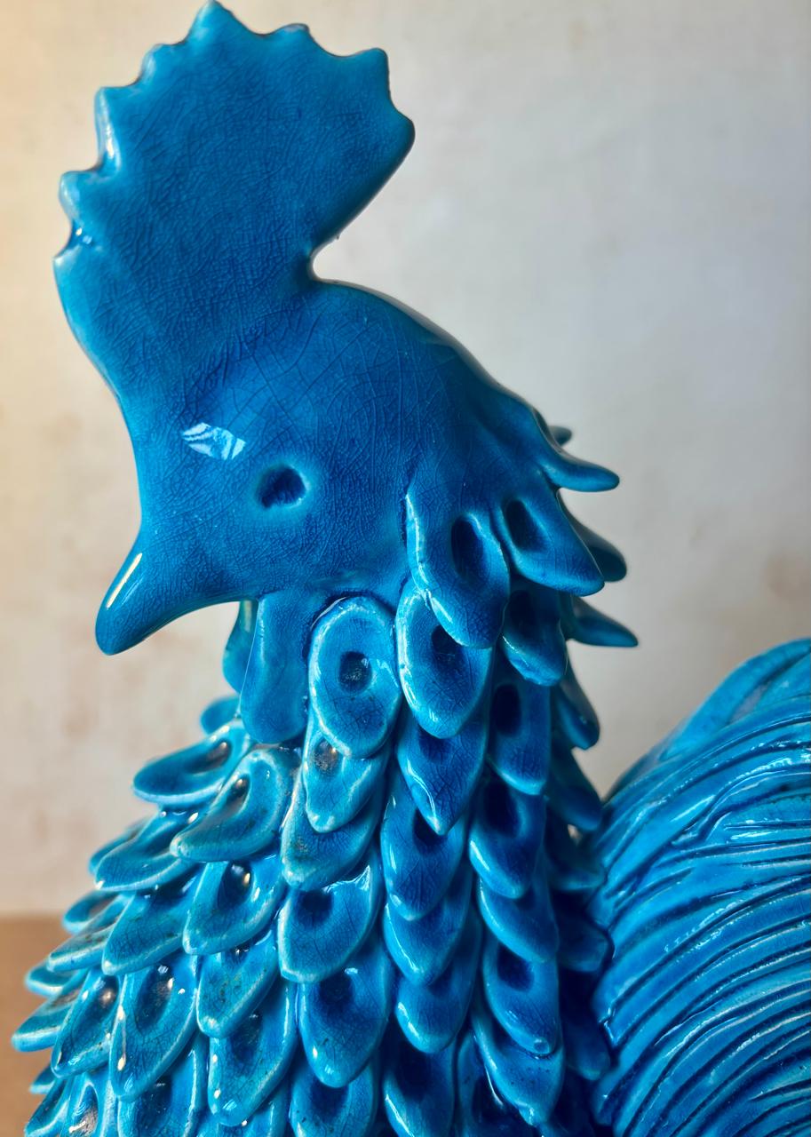 Escultura de galo azul Cerámica Bariloche (DMCPS_529)