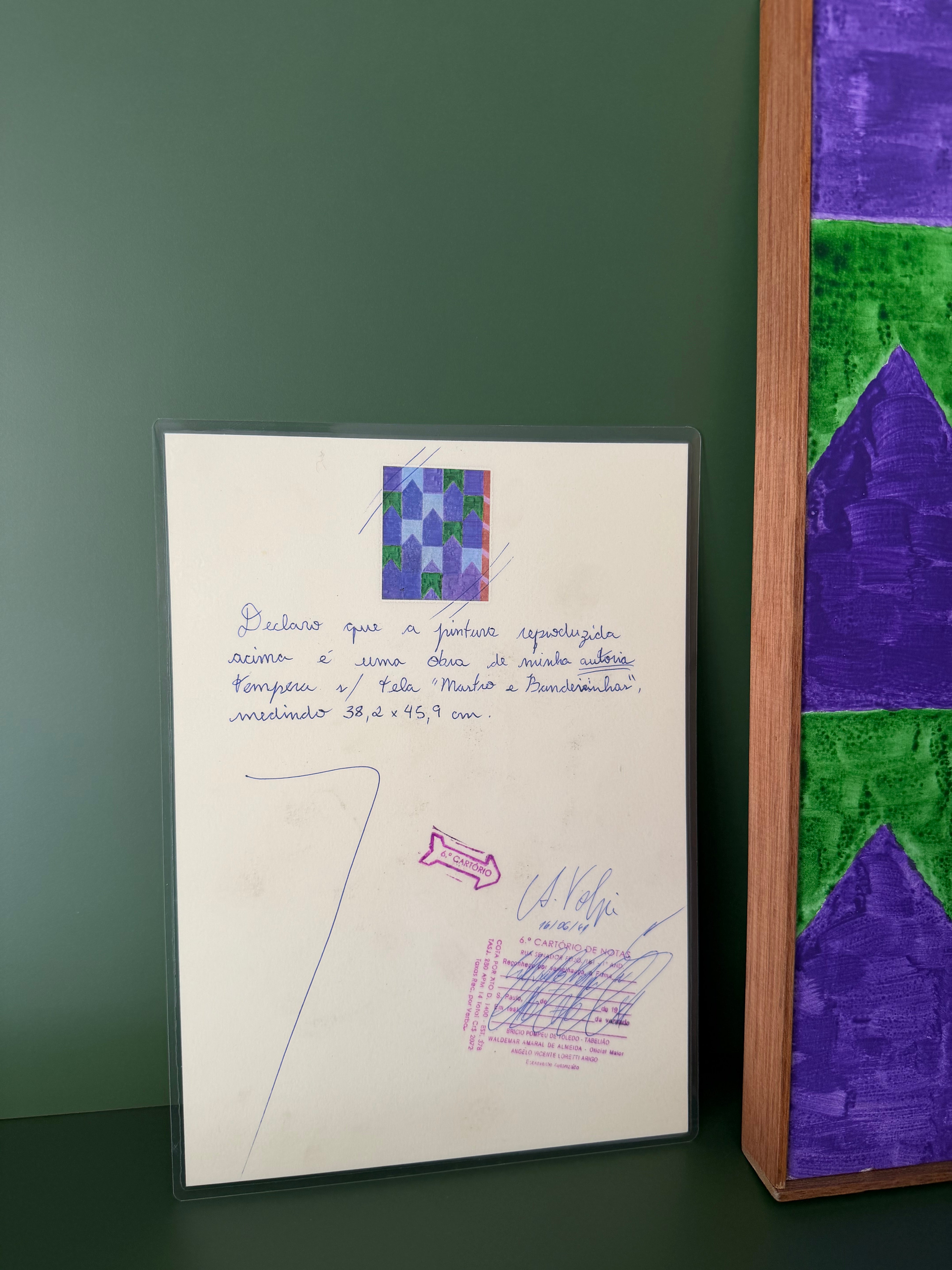Quadro Volpi com certificado - têmpera sobre tela representando bandeirinhas