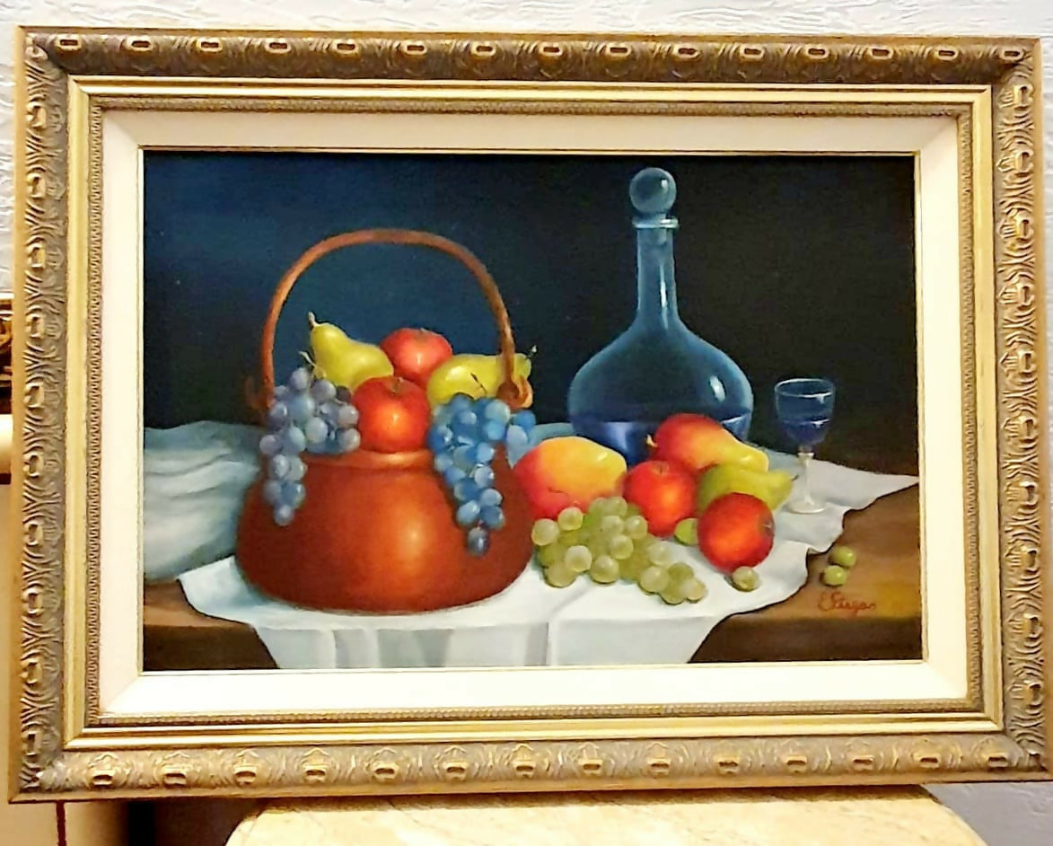 Quadro, óleo sobre tela "Natureza Morta" de Elaine Piegas. Lindo e impecável!