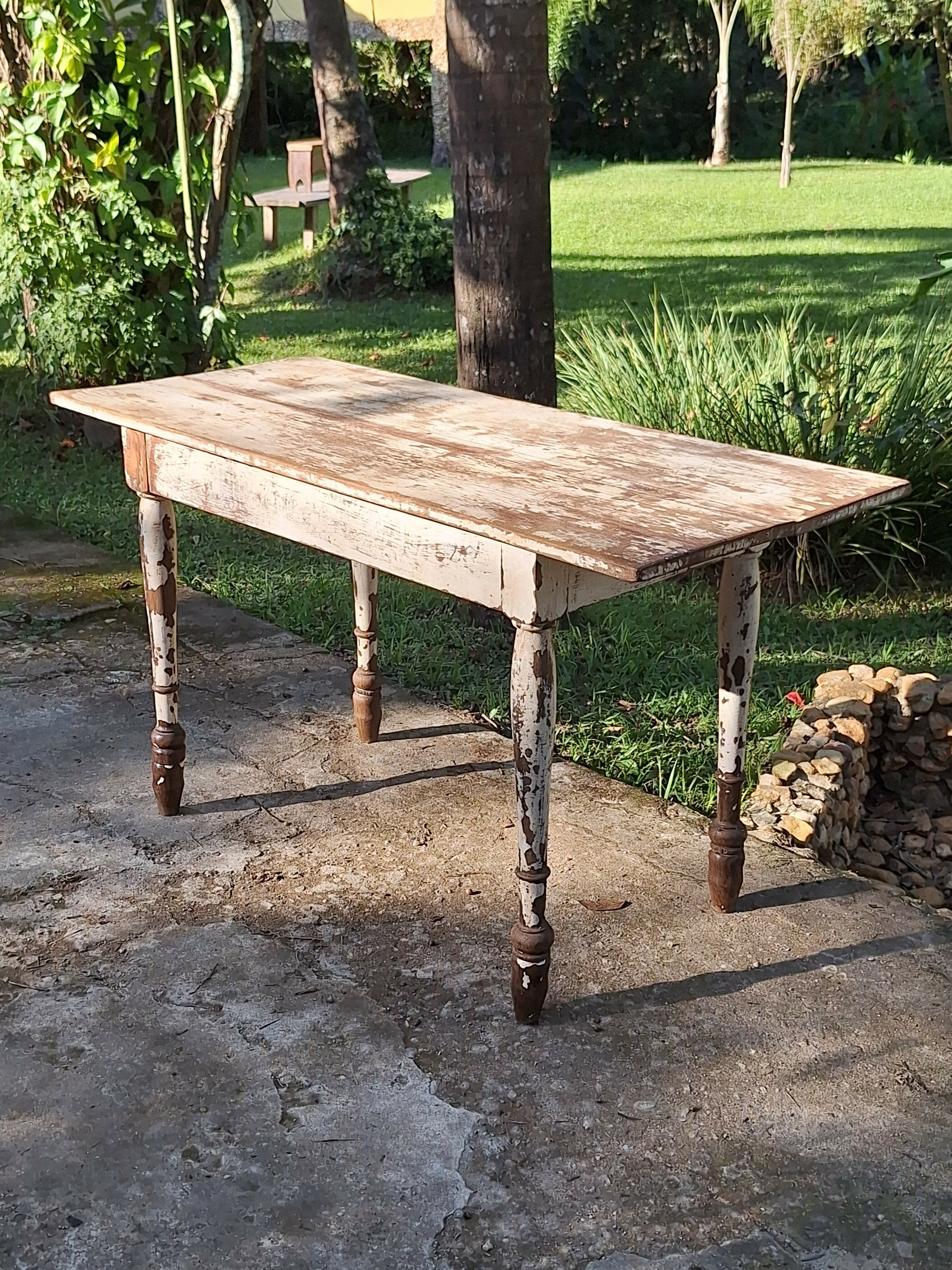 Mesa Antiga Tinta Gasta Madeira Maciça Garimpo Mineiro