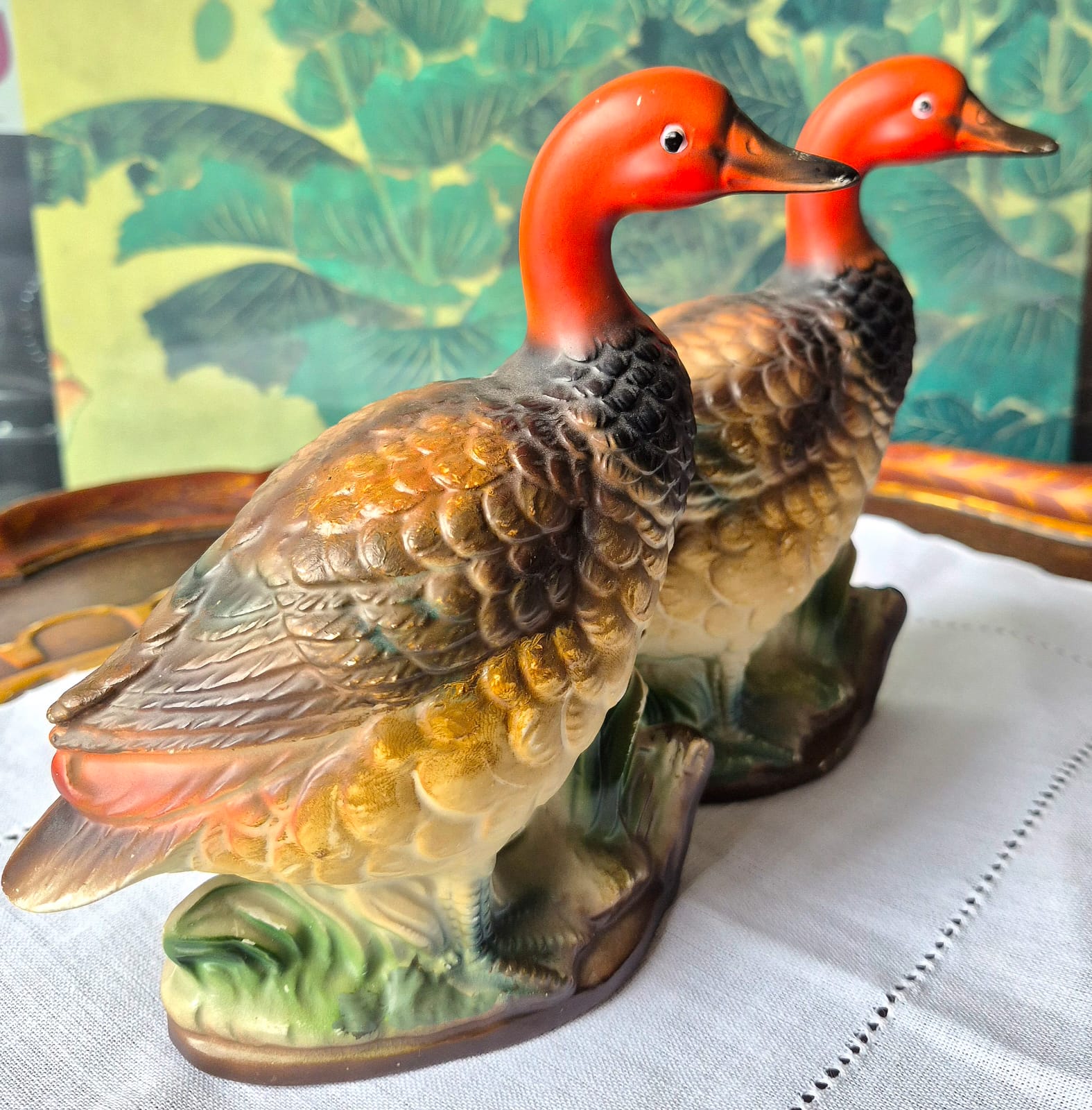 Par de Patos Mandarim em biscuit japonês Norleans. Vintage, lindos