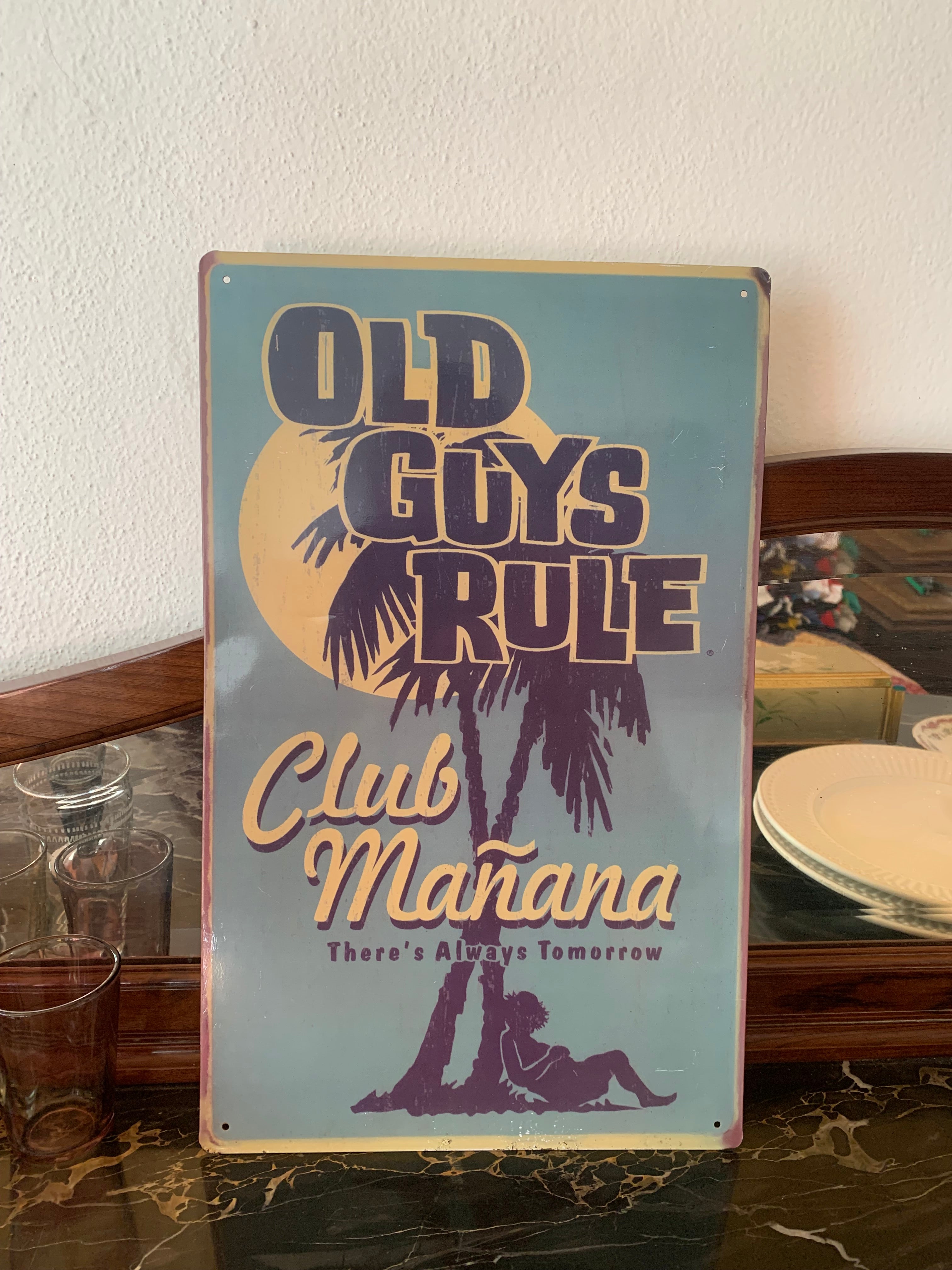 Antiga placa decorativa em metal anos 60 OLD GUYS RULE
