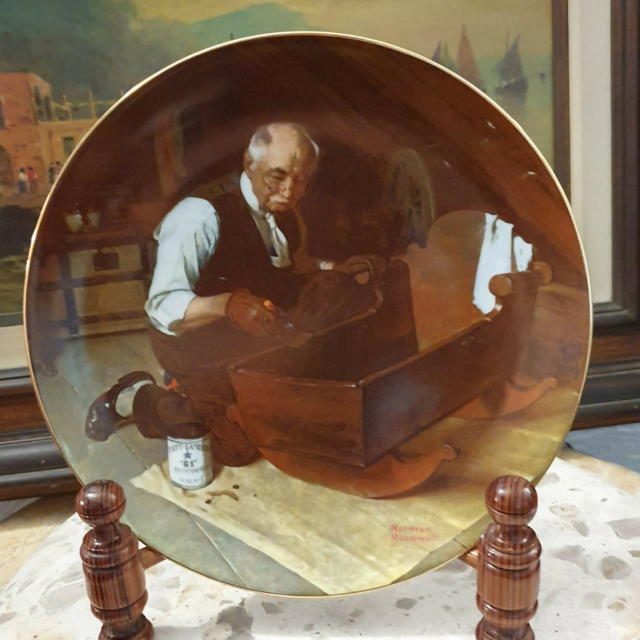 Prato decorativo de coleção em porcelana americana Knowles, Norman Rockwell. Lindo!