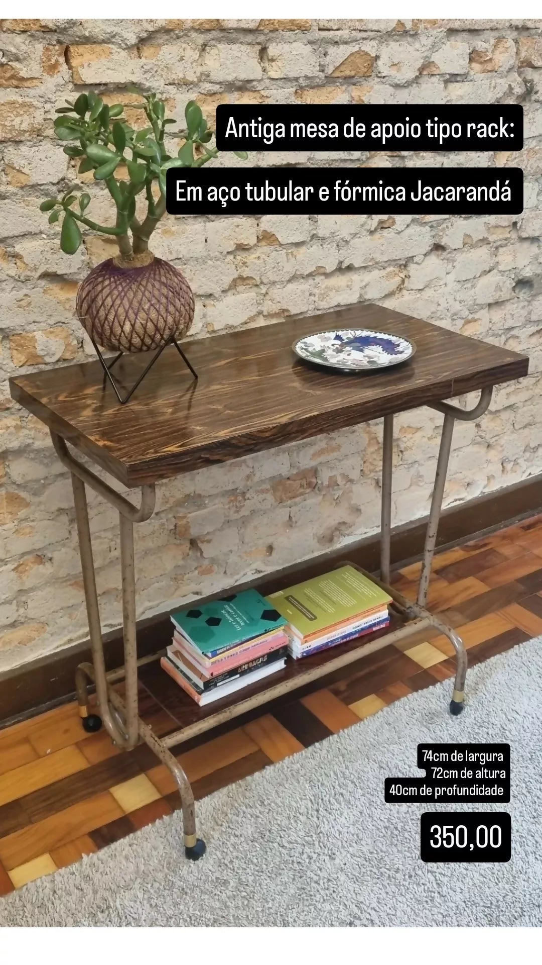 Mesa de apoio retangular em fórmica Jacarandá