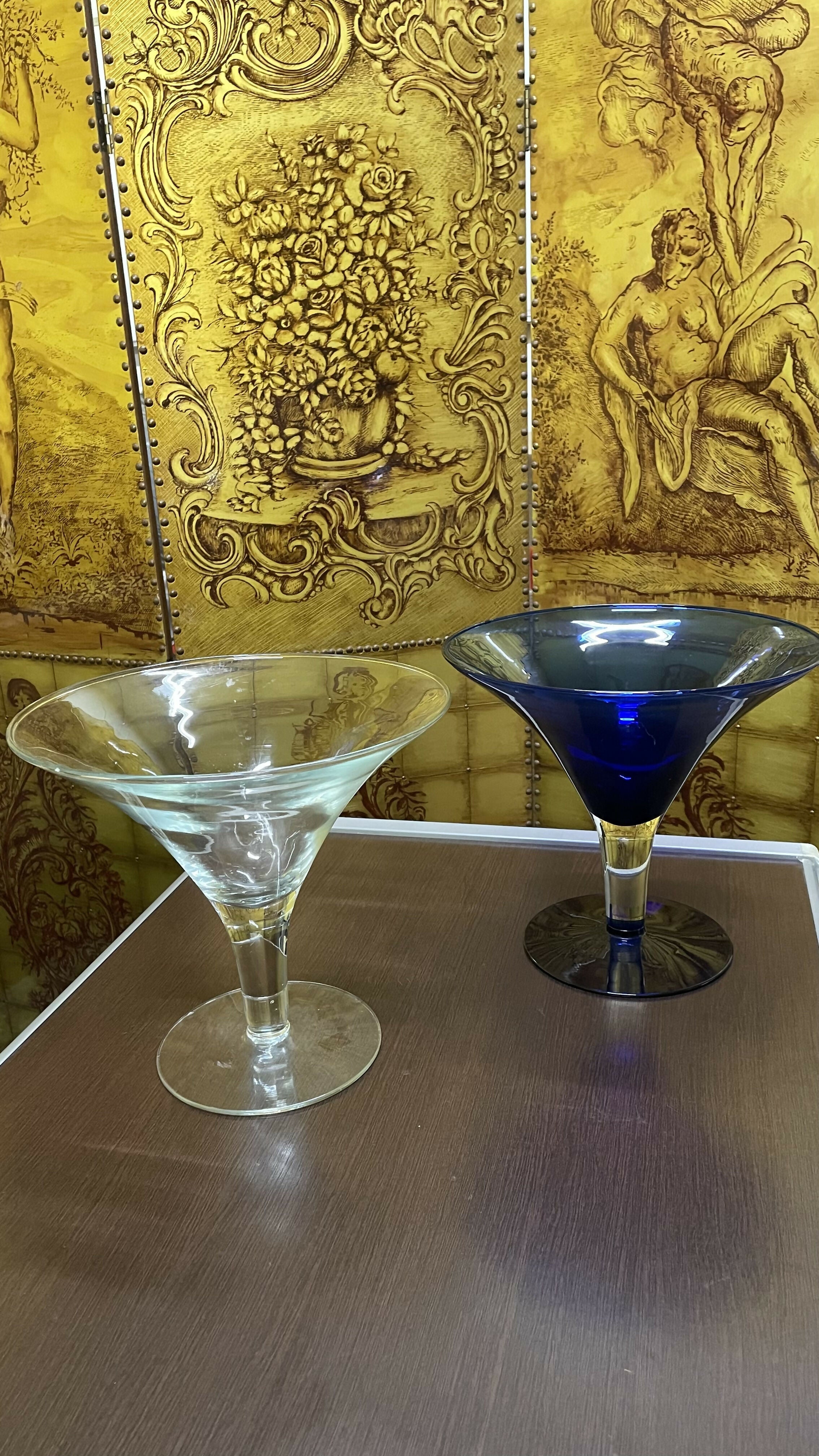 Centro de mesa - Fruteiras em vidro azul e transparente