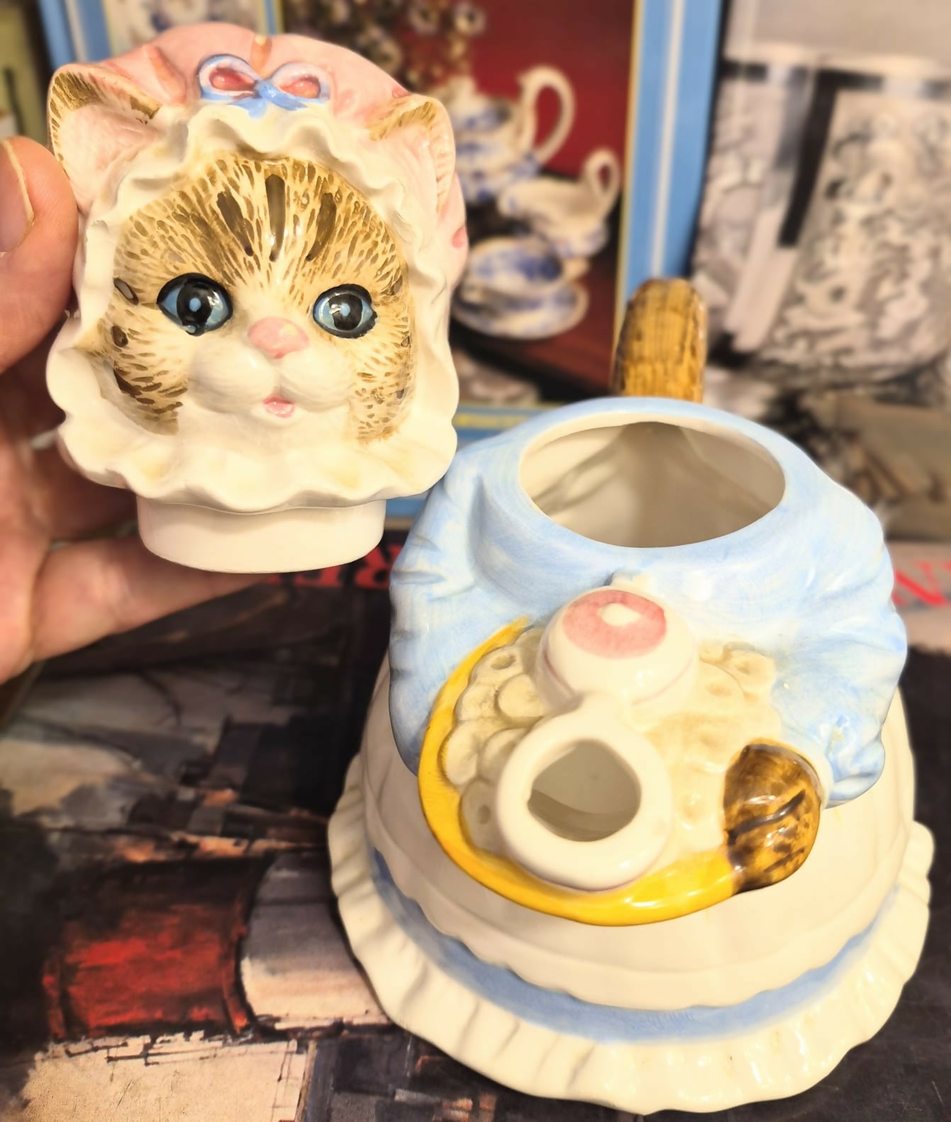 Bule em cerâmica vintage Heritage Mint, anos 90, em forma de gatinha. Uma graça!