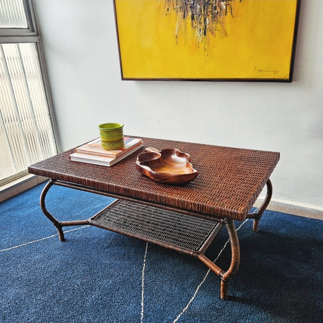 MESA DE CENTRO RETANGULAR EM JUNCO ANOS 60 ARMANDO CERELLO