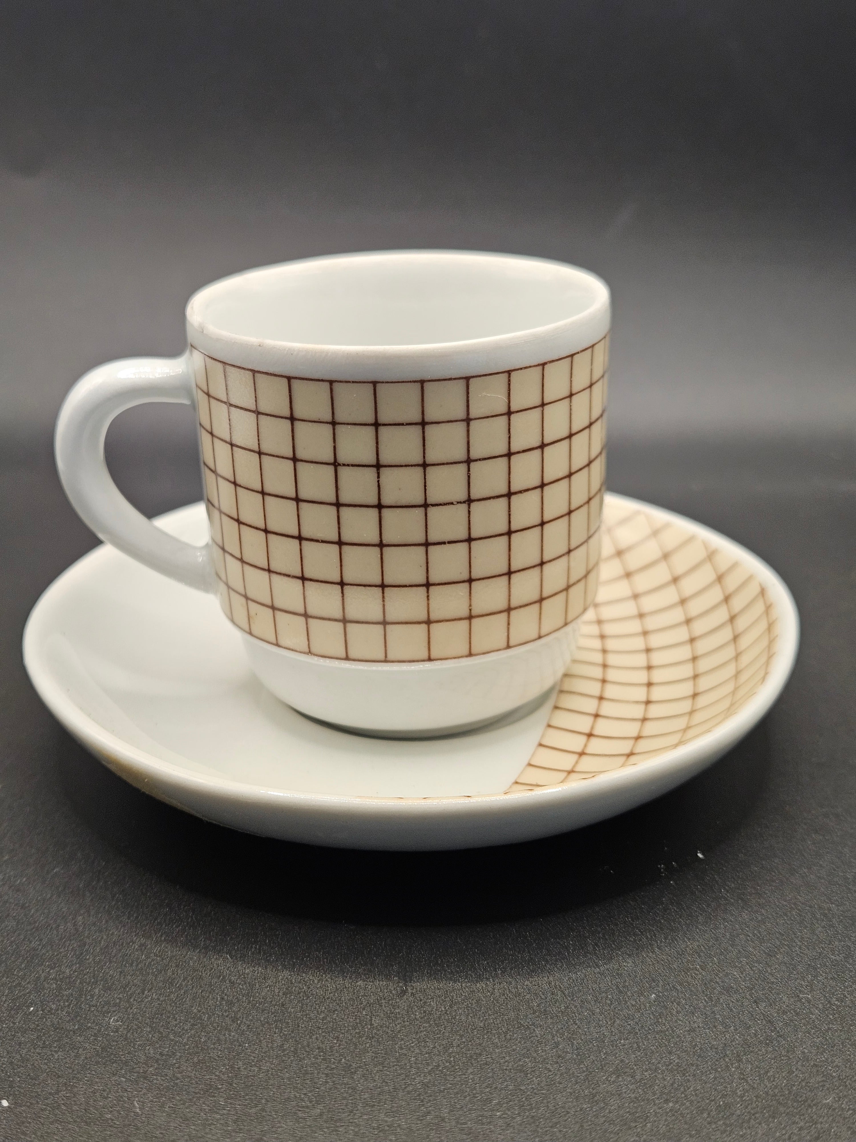Xícara de Café Porcelana Pozzani Anos 70 Xadrez -  Jogo com 4 xícaras completas