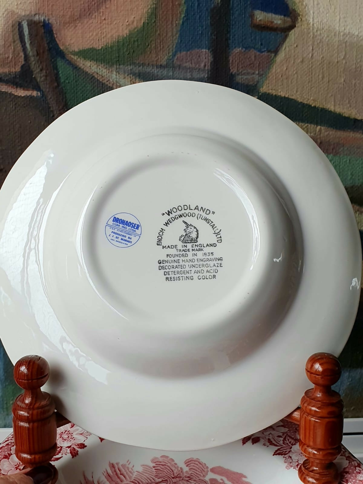 Conjunto de 16 pratos Woodland Pink da Enoch Wedgwood com carimbo Drohaoser