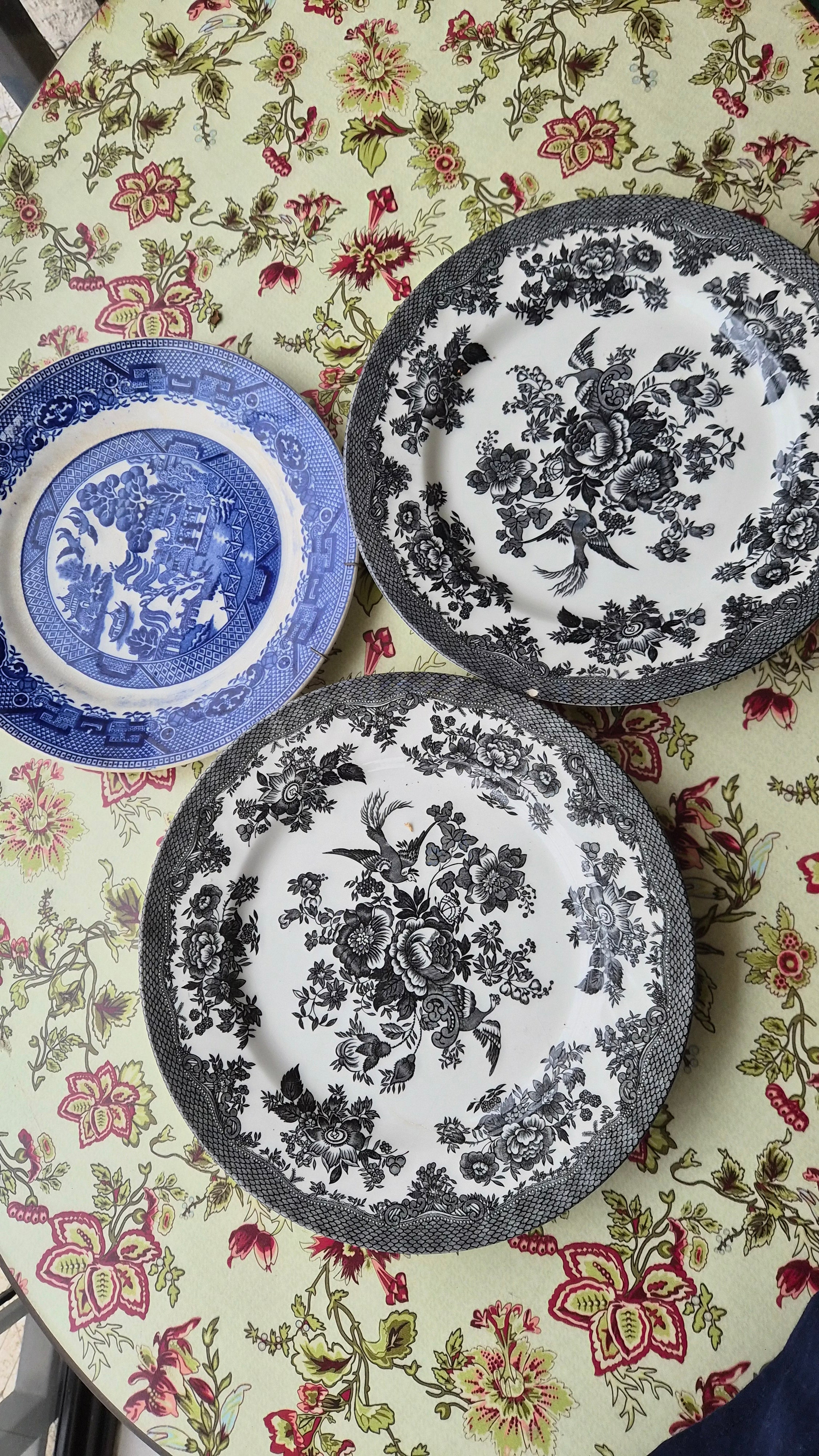 Trio de Pratos ingleses Variados (em preto e azul) 