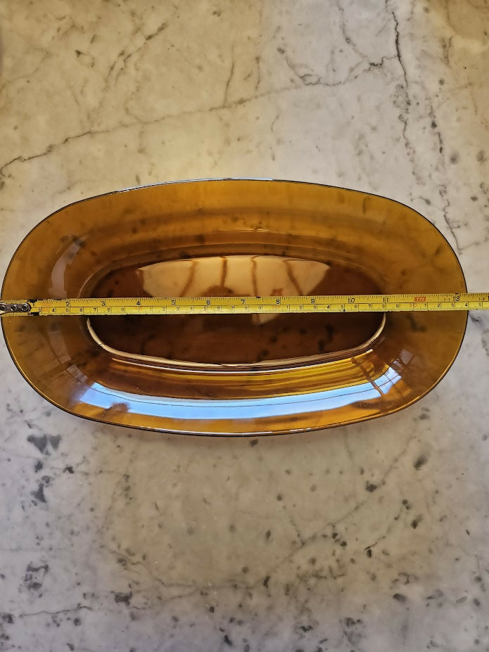 Conjunto Duralex âmbar original – travessas, pratos fundos e saladeira