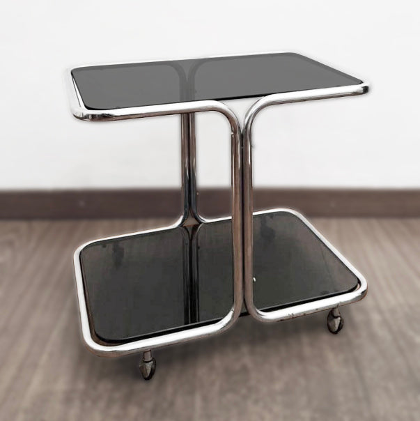 Carrinho de chá / Bar 70s - estilo Bauhaus com vidro fumê (2 unids)