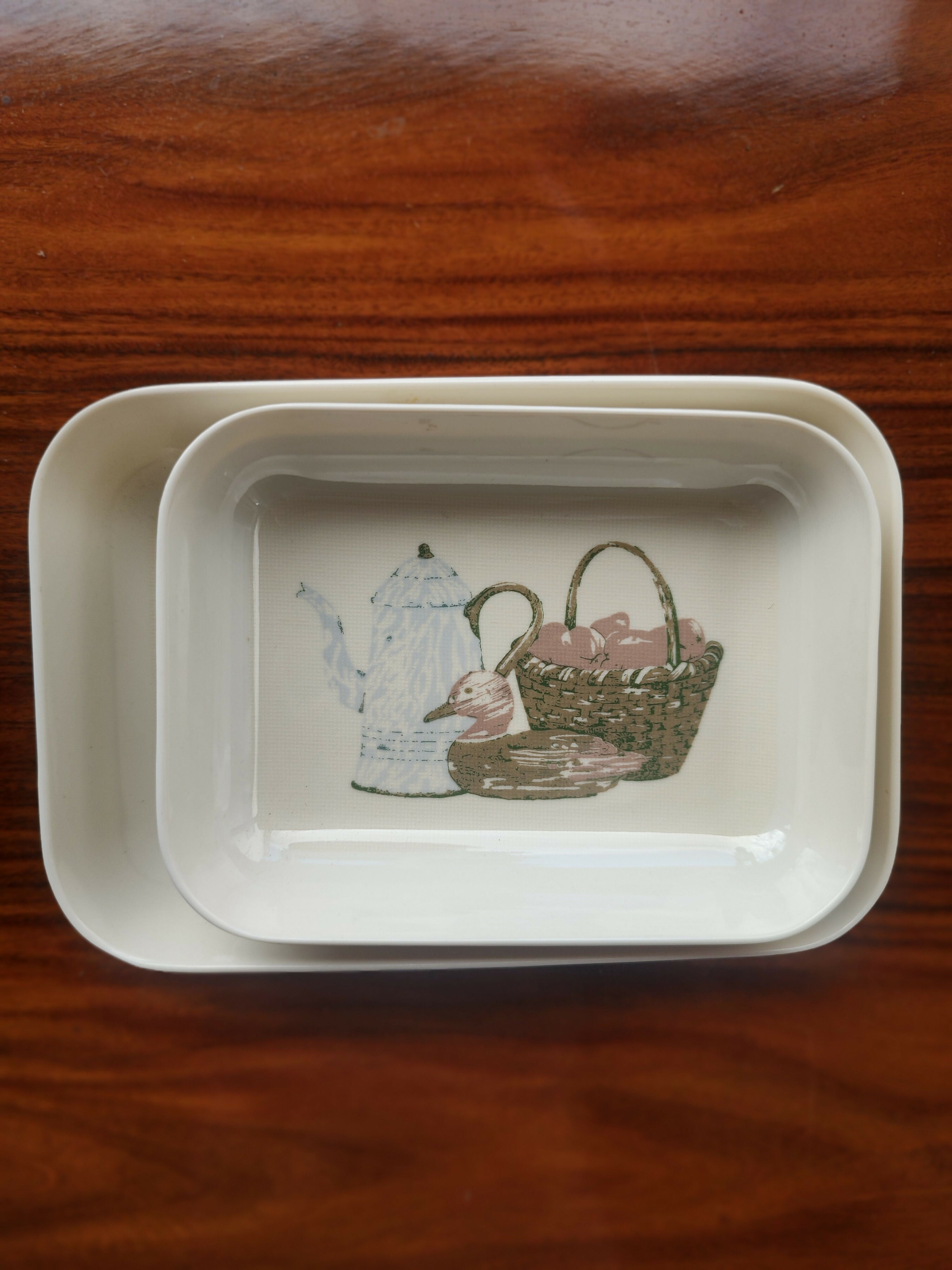 Raro Trio de pratinhos retangulares Goyana estampados