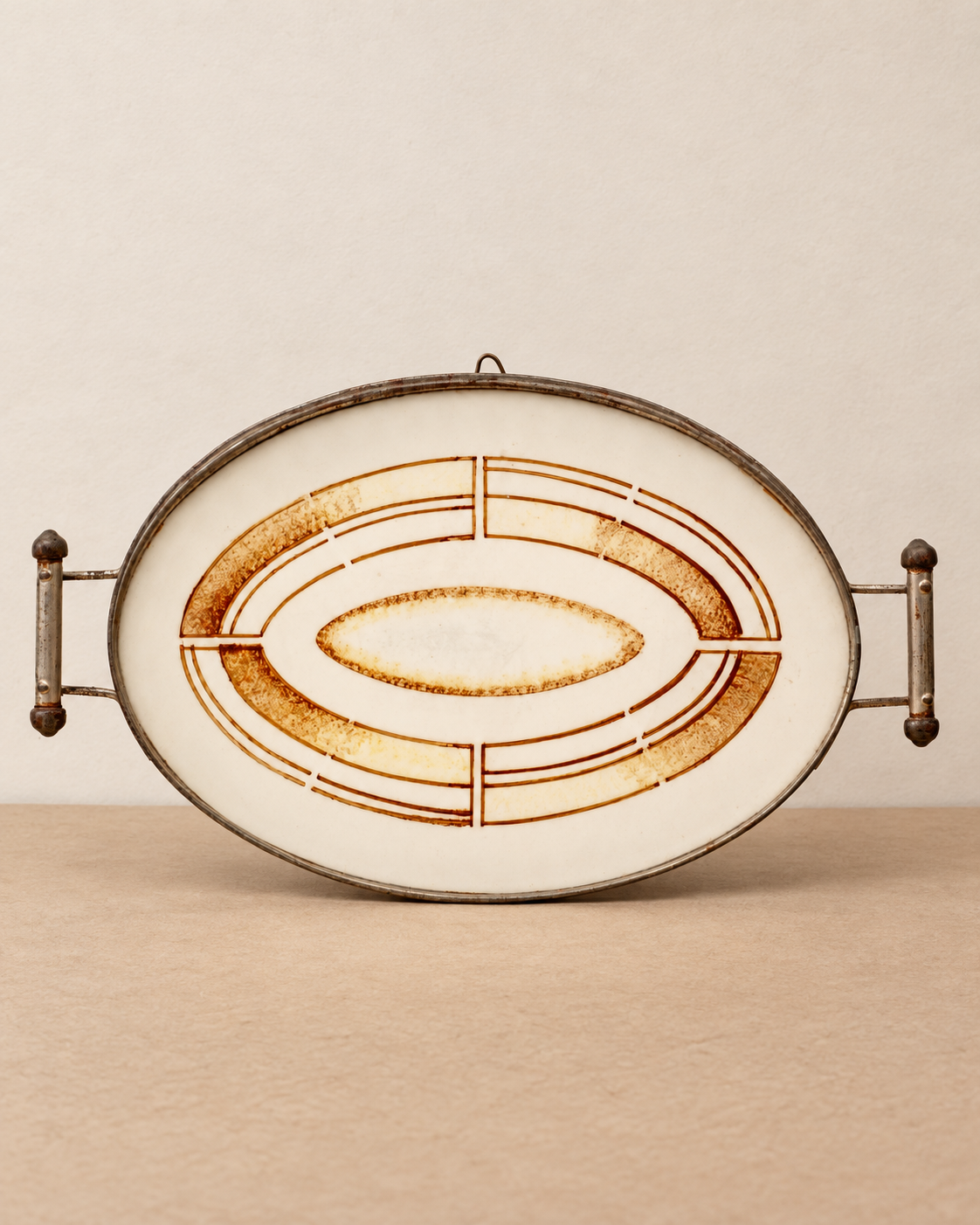 Bandeja oval Art Déco Gebrüder Mehner em porcelana e metal. com alças (DMCPS_262)