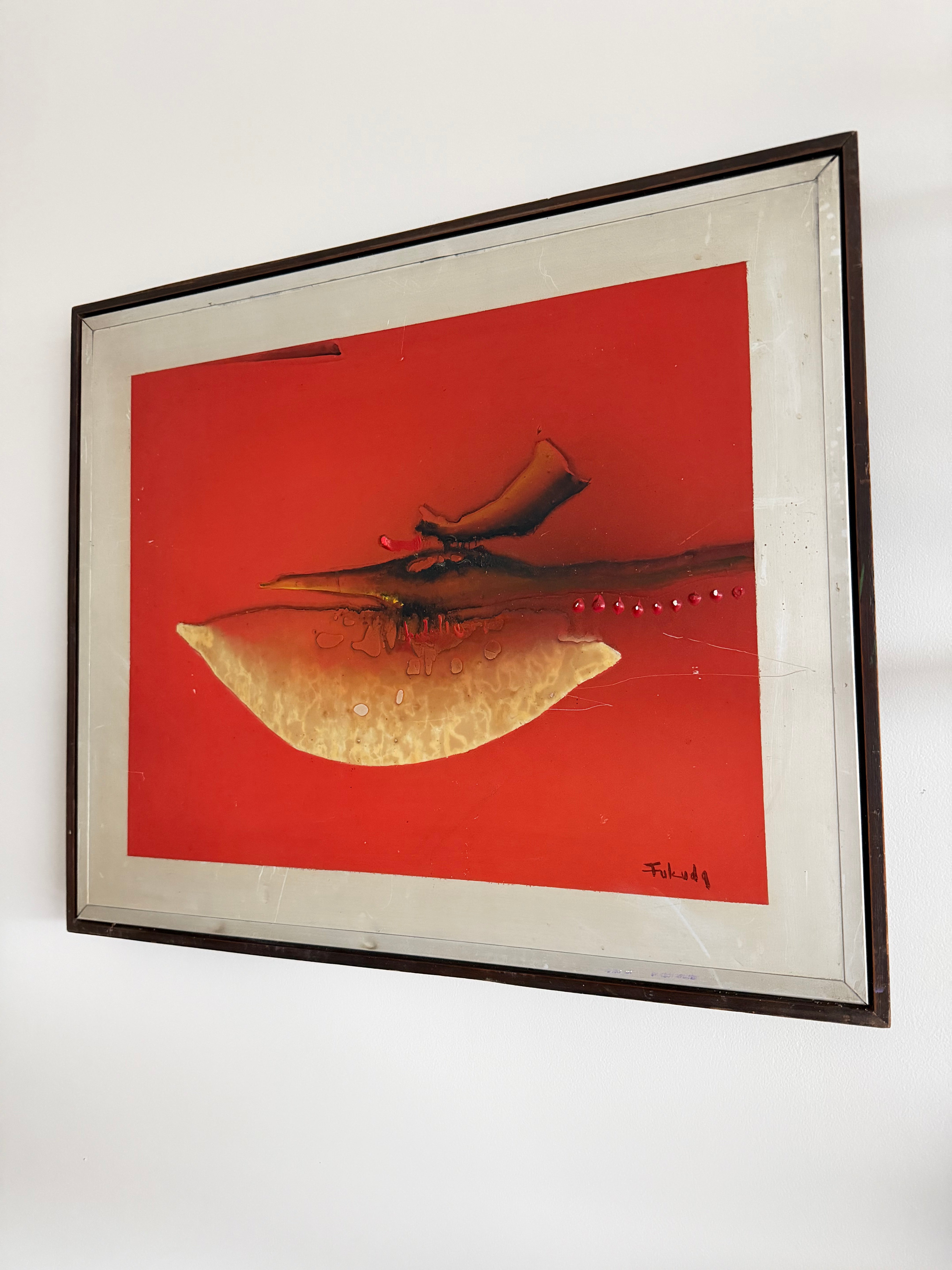 Quadro Kenj Fukuda composição em óleo sobre madeira 